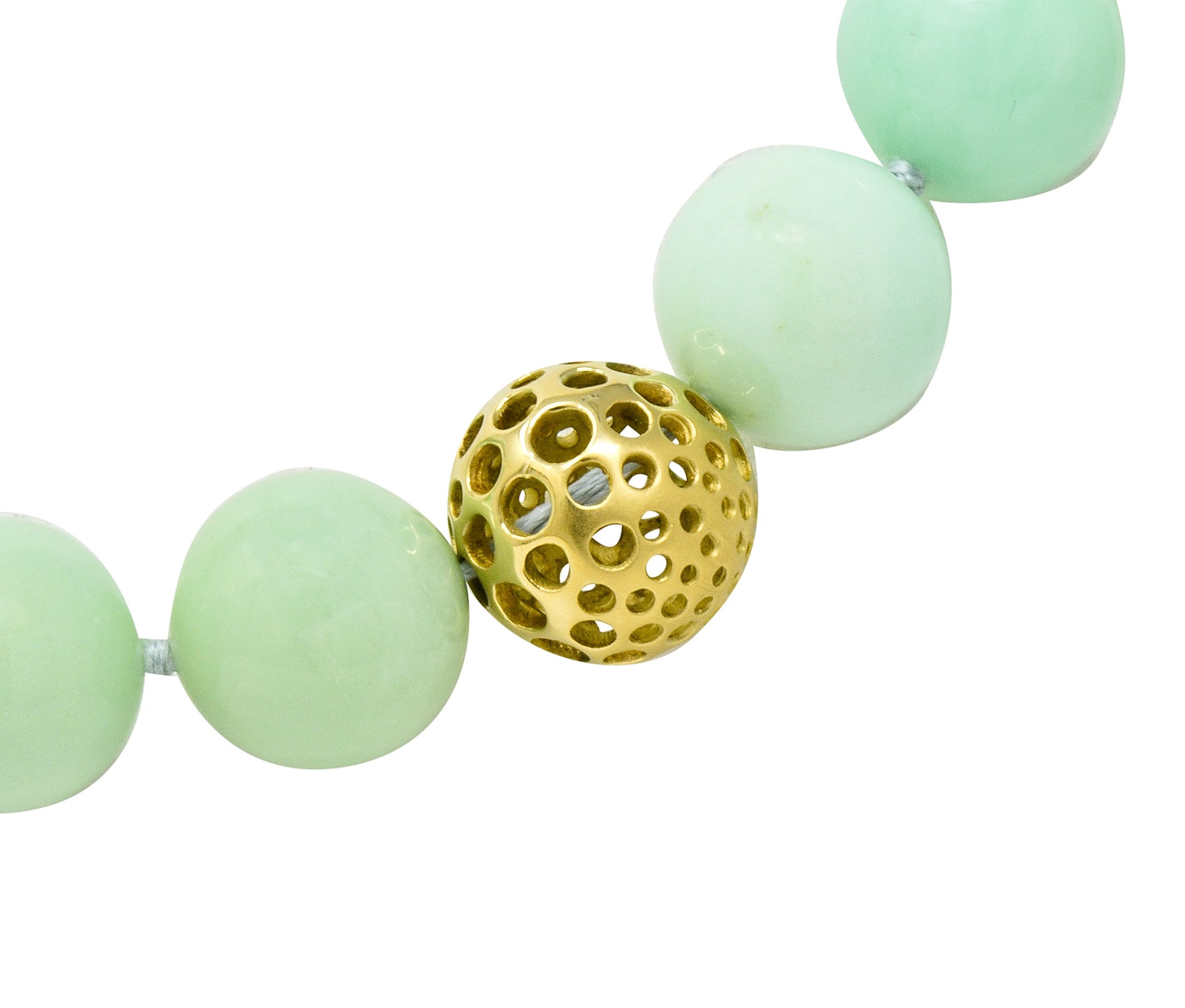 Angela Cummings Chrysoprase 18 Karat Gold Bead Station Necklace - Wilson's Estate Jewelry