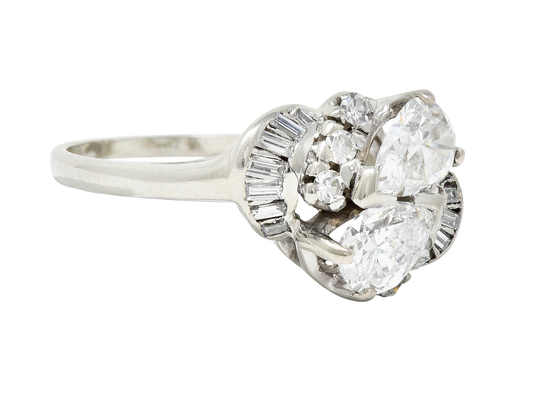 1950's Mid-Century 1.74 CTW Diamond 14 Karat White Gold Bypass RingRing - Wilson's Estate Jewelry