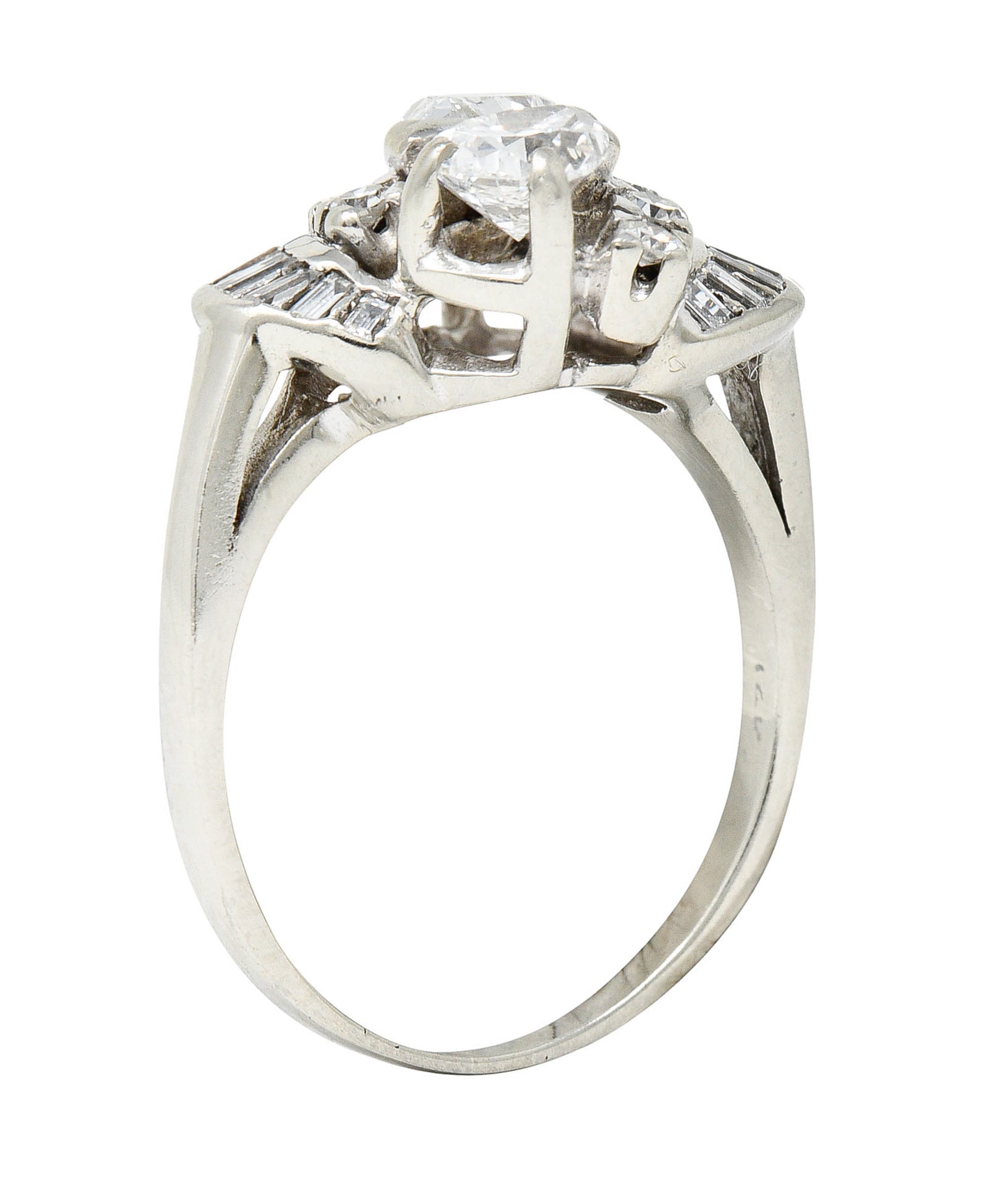 1950's Mid-Century 1.74 CTW Diamond 14 Karat White Gold Bypass RingRing - Wilson's Estate Jewelry