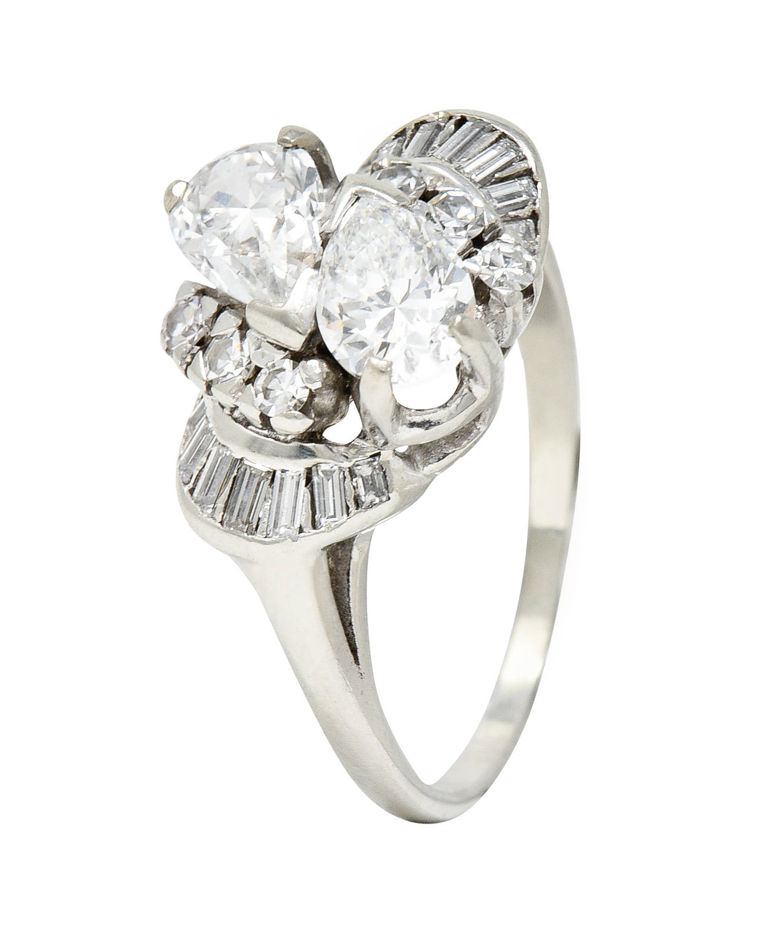 1950's Mid-Century 1.74 CTW Diamond 14 Karat White Gold Bypass RingRing - Wilson's Estate Jewelry