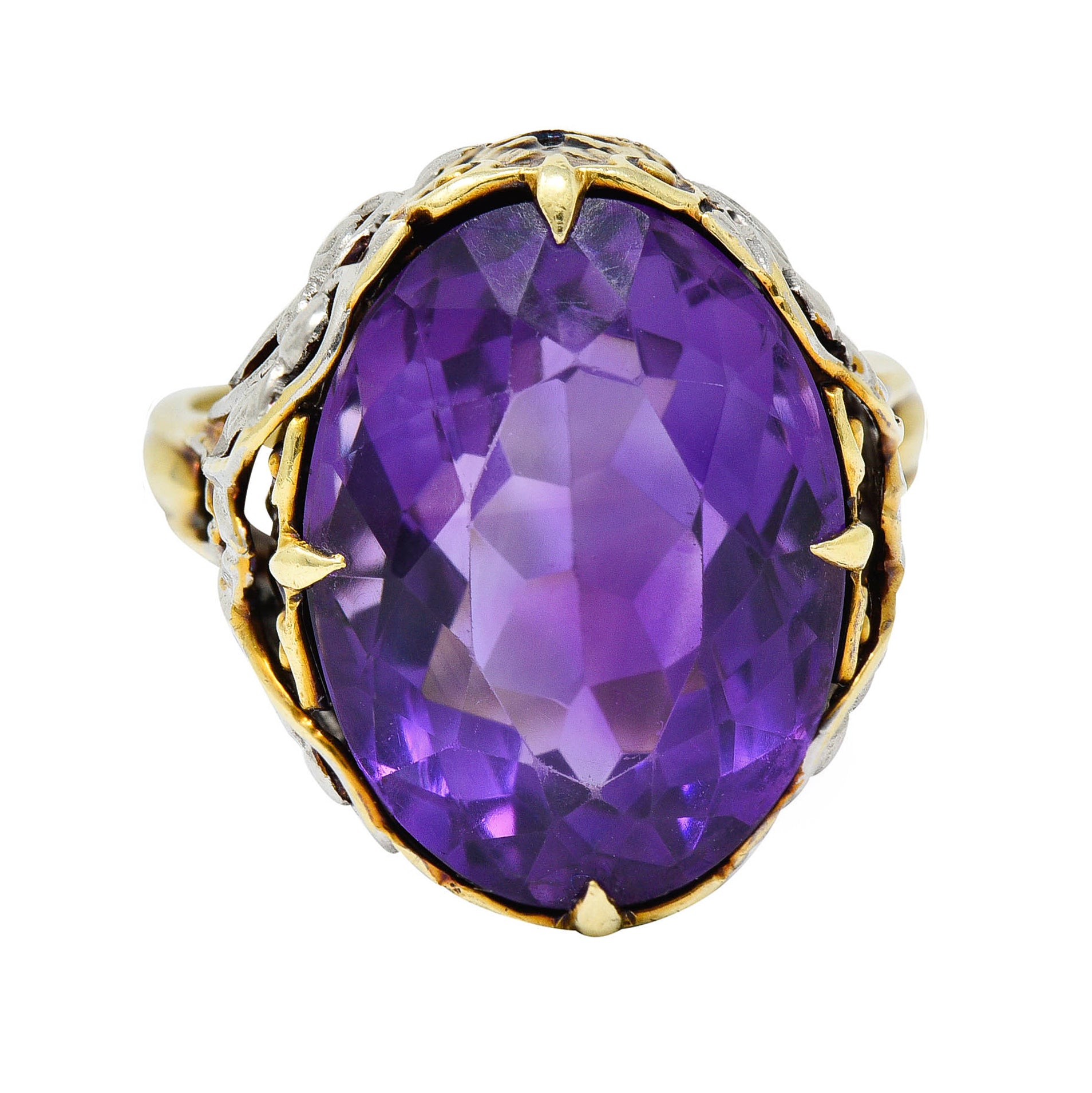 Allsopp-Steller Amethyst 14 Karat Two-Tone Gold Scrolled Foliate RingRing - Wilson's Estate Jewelry