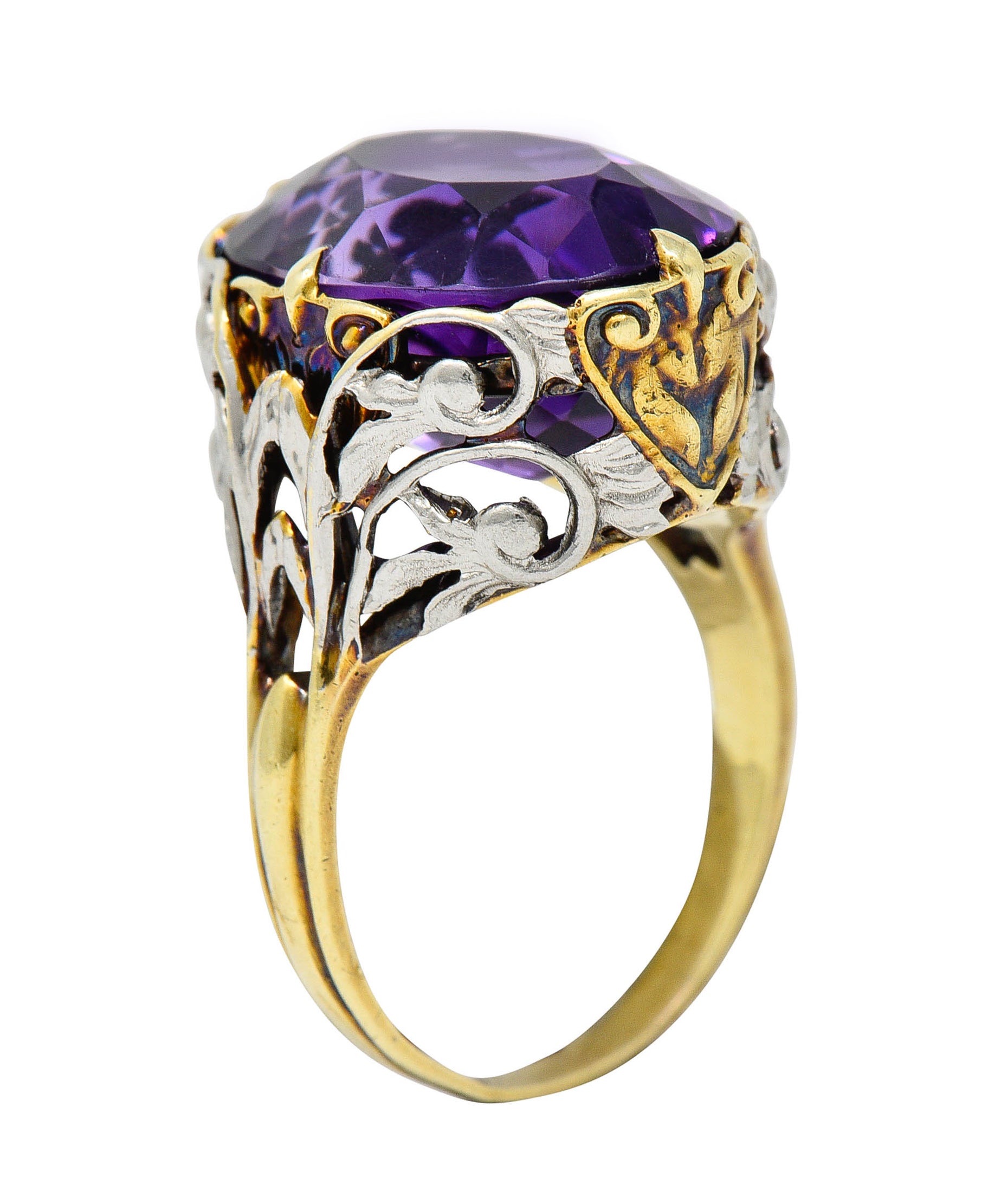 Allsopp-Steller Amethyst 14 Karat Two-Tone Gold Scrolled Foliate RingRing - Wilson's Estate Jewelry