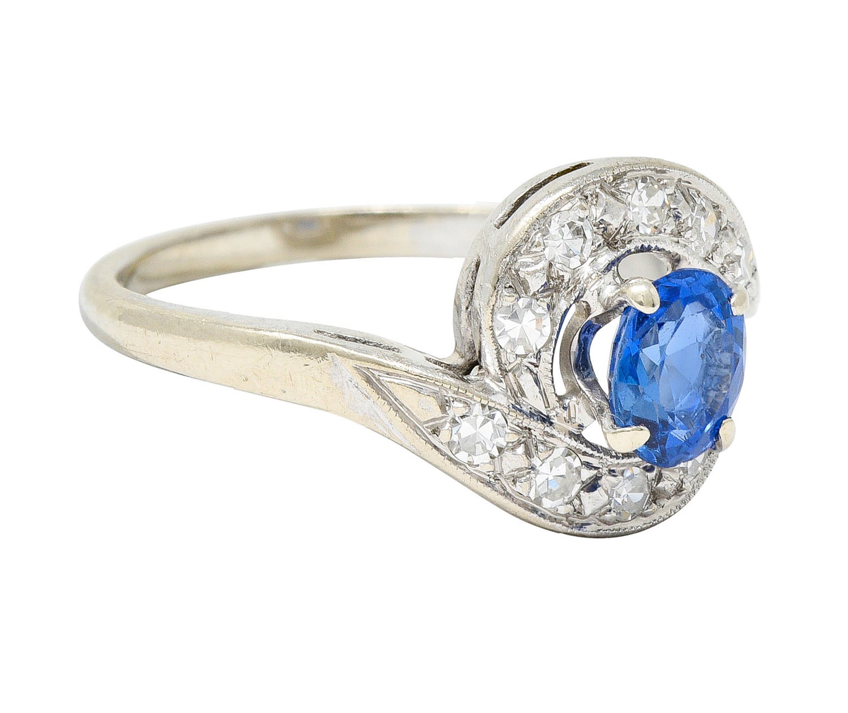 Mid-Century 0.75 CTW Sapphire Diamond 14 Karat White Gold Bypass RingRing - Wilson's Estate Jewelry