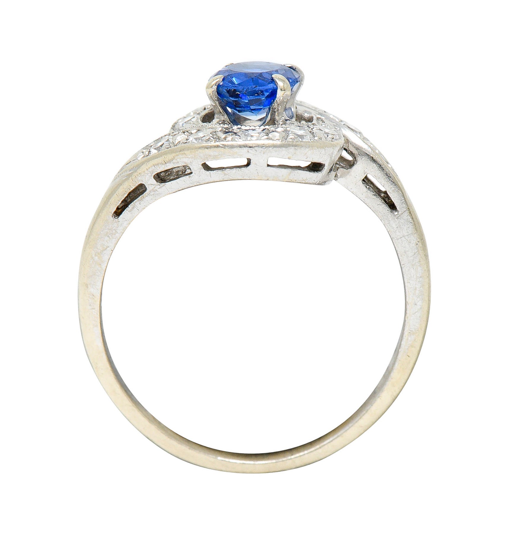 Mid-Century 0.75 CTW Sapphire Diamond 14 Karat White Gold Bypass RingRing - Wilson's Estate Jewelry