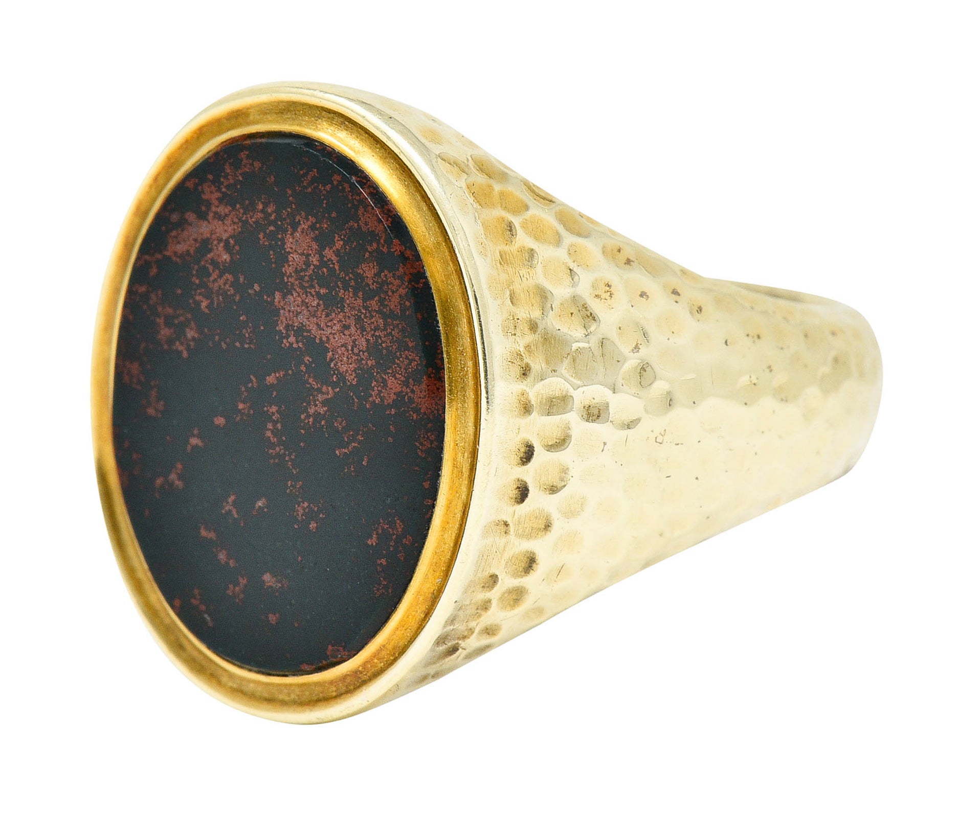 Jones & Woodland Retro Bloodstone 14 Karat Hammered Gold Unisex Signet RingRing - Wilson's Estate Jewelry