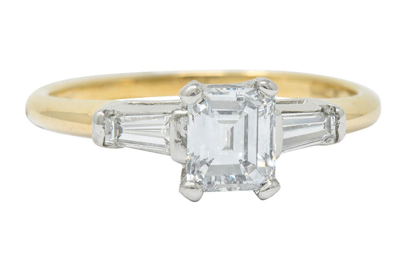 Retro 1.30 CTW Emerald Step Cut Diamond 14 Karat Two-Tone Gold Engagement Ring GIARing - Wilson's Estate Jewelry
