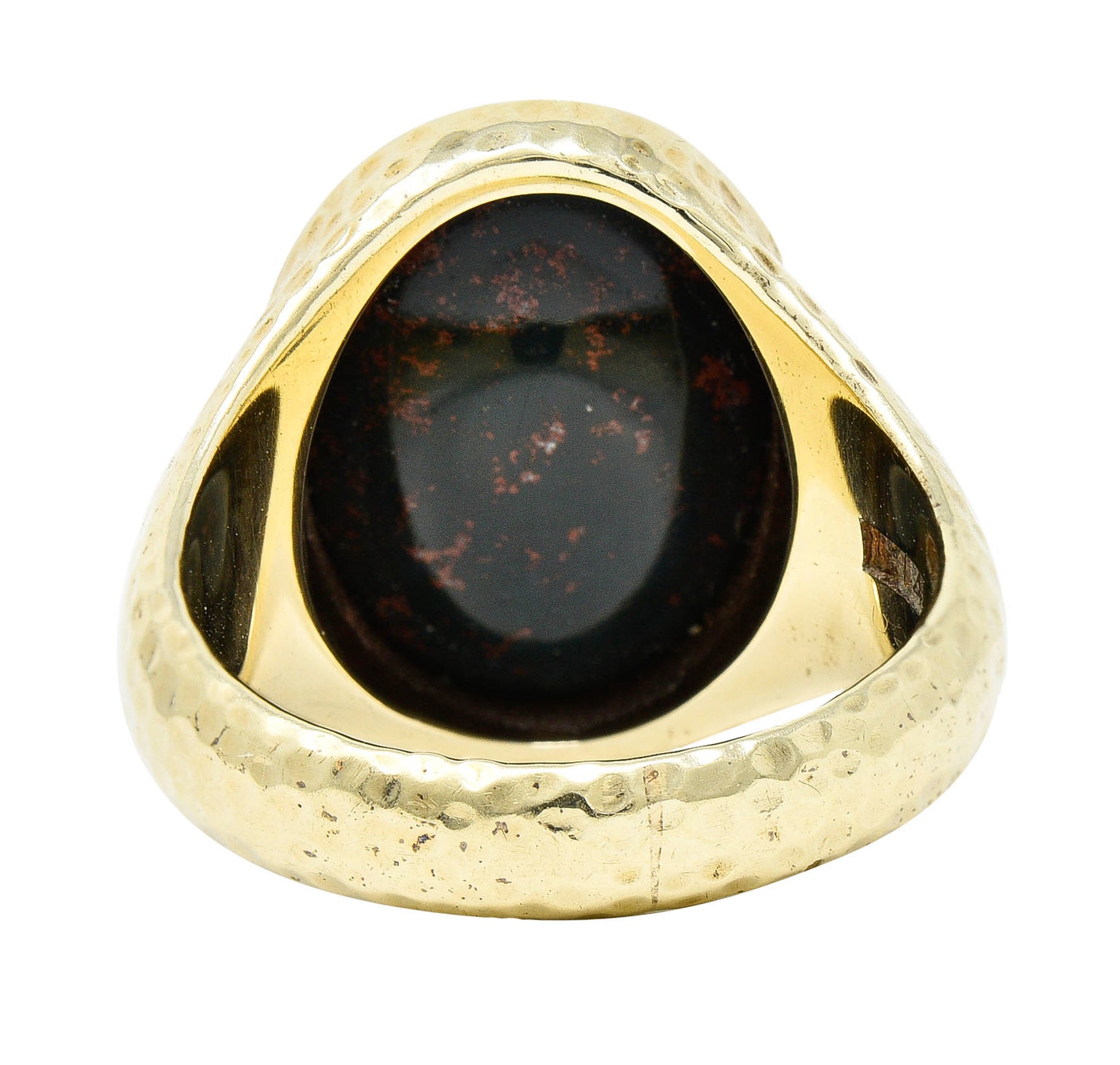 Jones & Woodland Retro Bloodstone 14 Karat Hammered Gold Unisex Signet RingRing - Wilson's Estate Jewelry