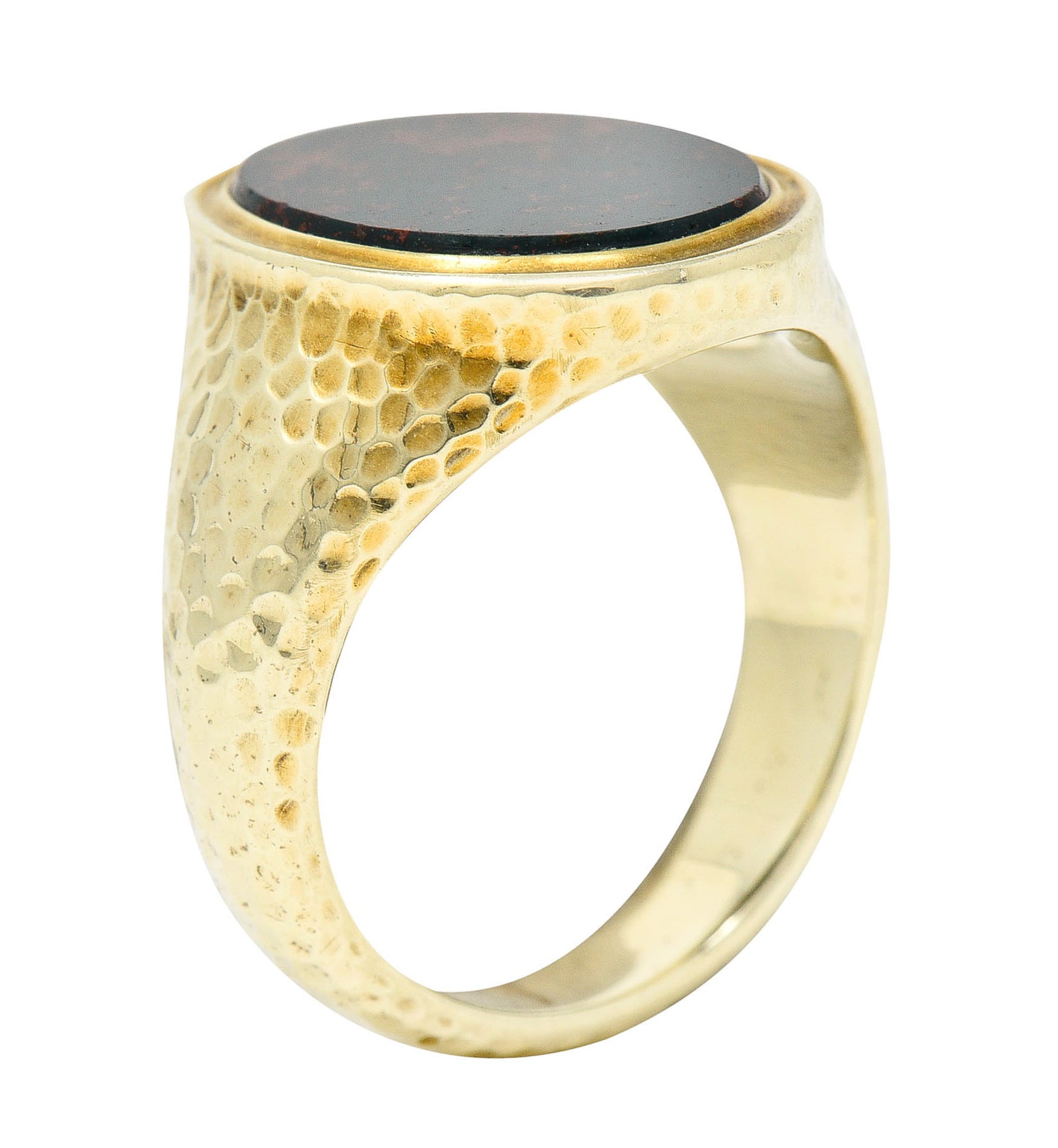 Jones & Woodland Retro Bloodstone 14 Karat Hammered Gold Unisex Signet RingRing - Wilson's Estate Jewelry