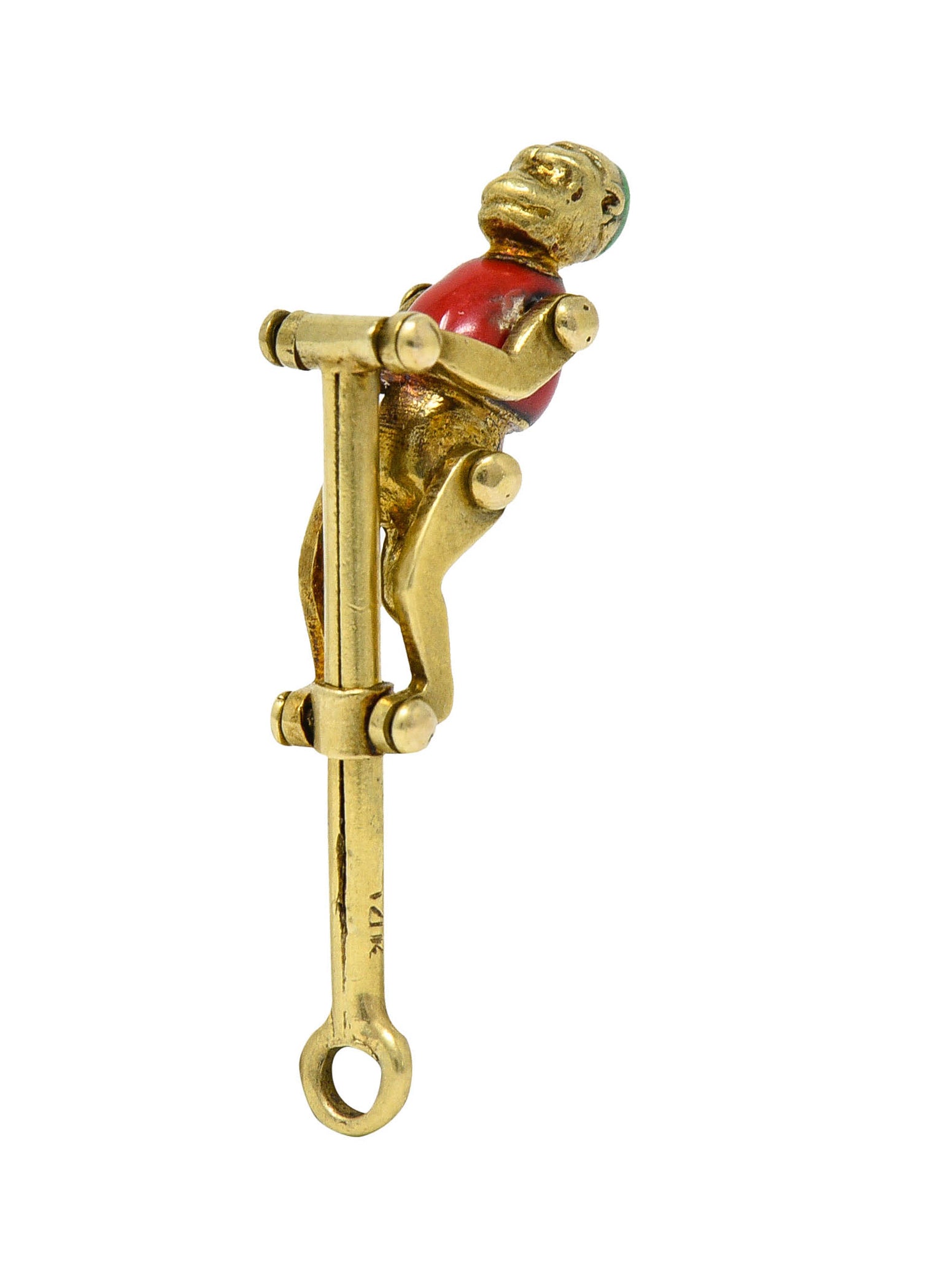 1940's Retro Enamel 14 Karat Gold Articulated Circus Monkey Charmcharm - Wilson's Estate Jewelry