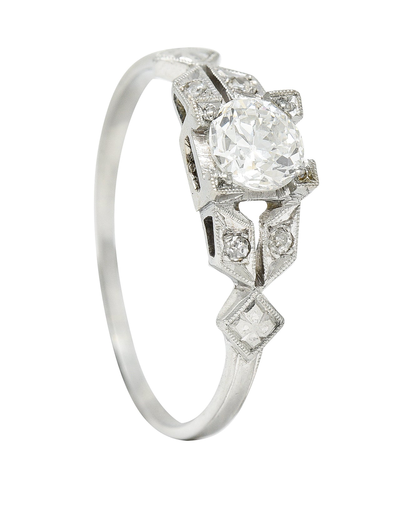 Art Deco 0.52 CTW Diamond 18 Karat White Gold Orange Blossom Engagement Ring Wilson's Estate Jewelry