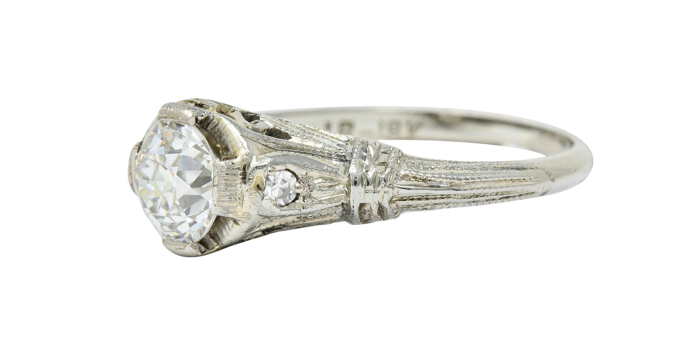 Art Deco 0.85 CTW Diamond 18 Karat White Gold Engagement Ring GIARing - Wilson's Estate Jewelry