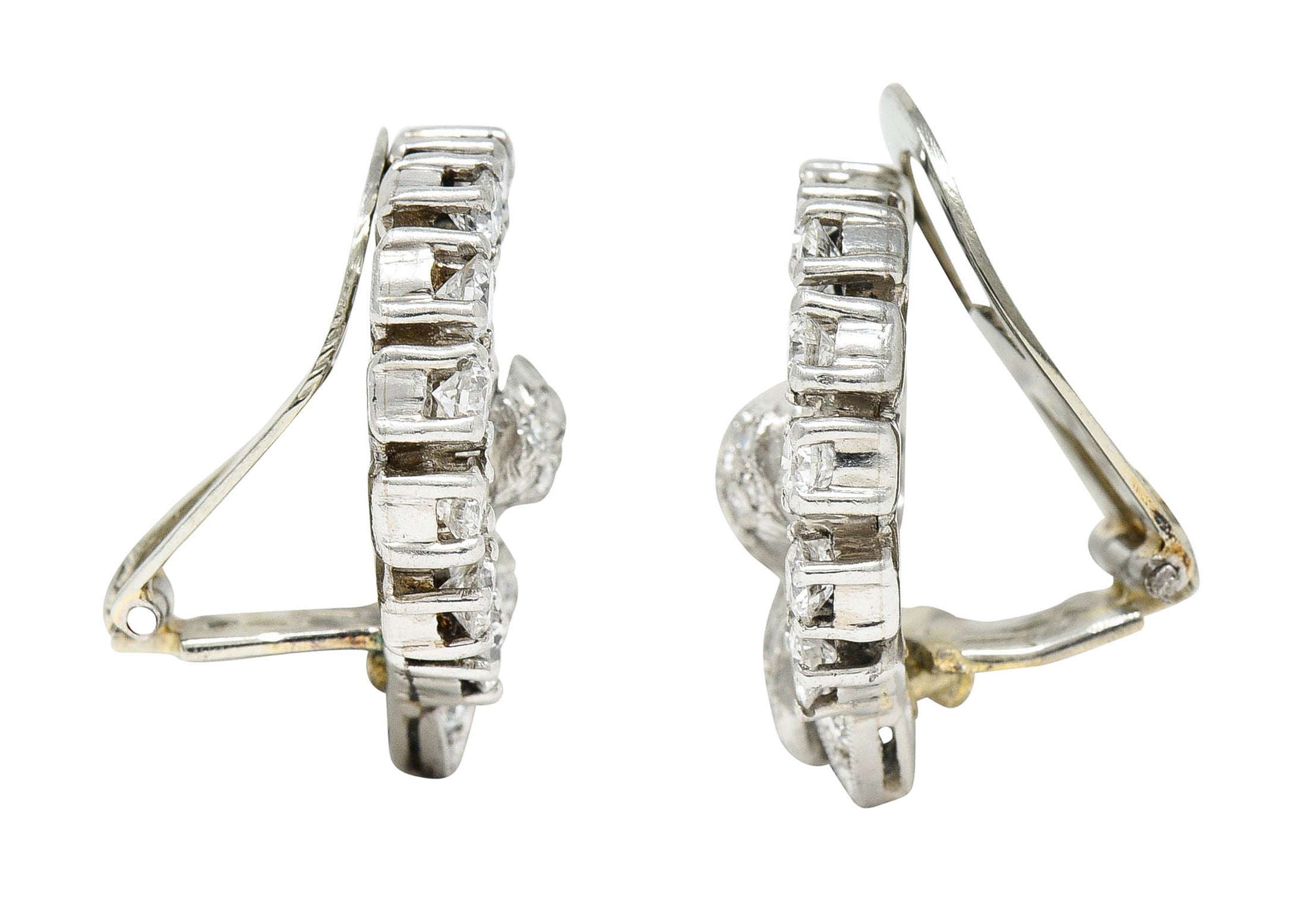 1950's Mid-Century 1.15 CTW Diamond Platinum Ribboned Ear-Clip EarringsEarrings - Wilson's Estate Jewelry