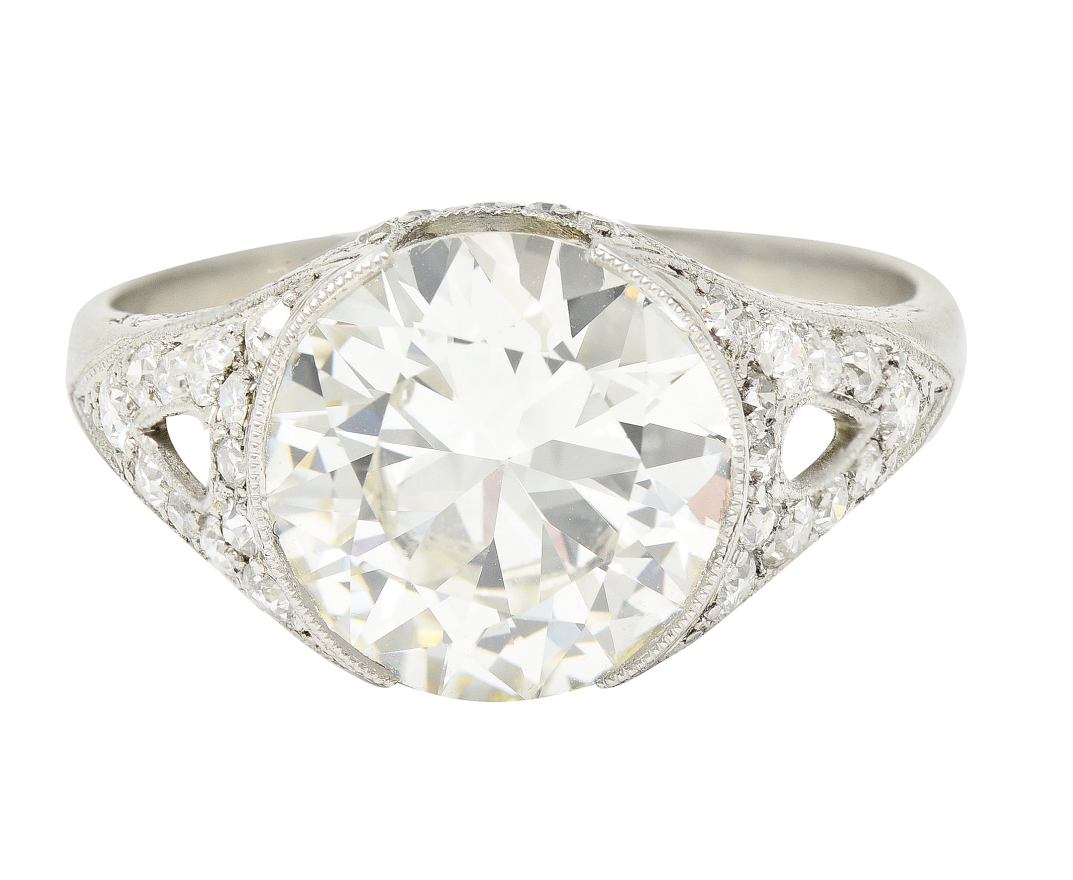 Art Deco 3.79 CTW Transitional Cut Diamond Platinum Garland Engagement Ring Wilson's Estate Jewelry