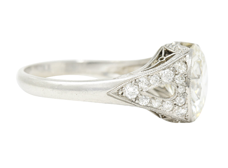 Art Deco 3.79 CTW Transitional Cut Diamond Platinum Garland Engagement Ring Wilson's Estate Jewelry