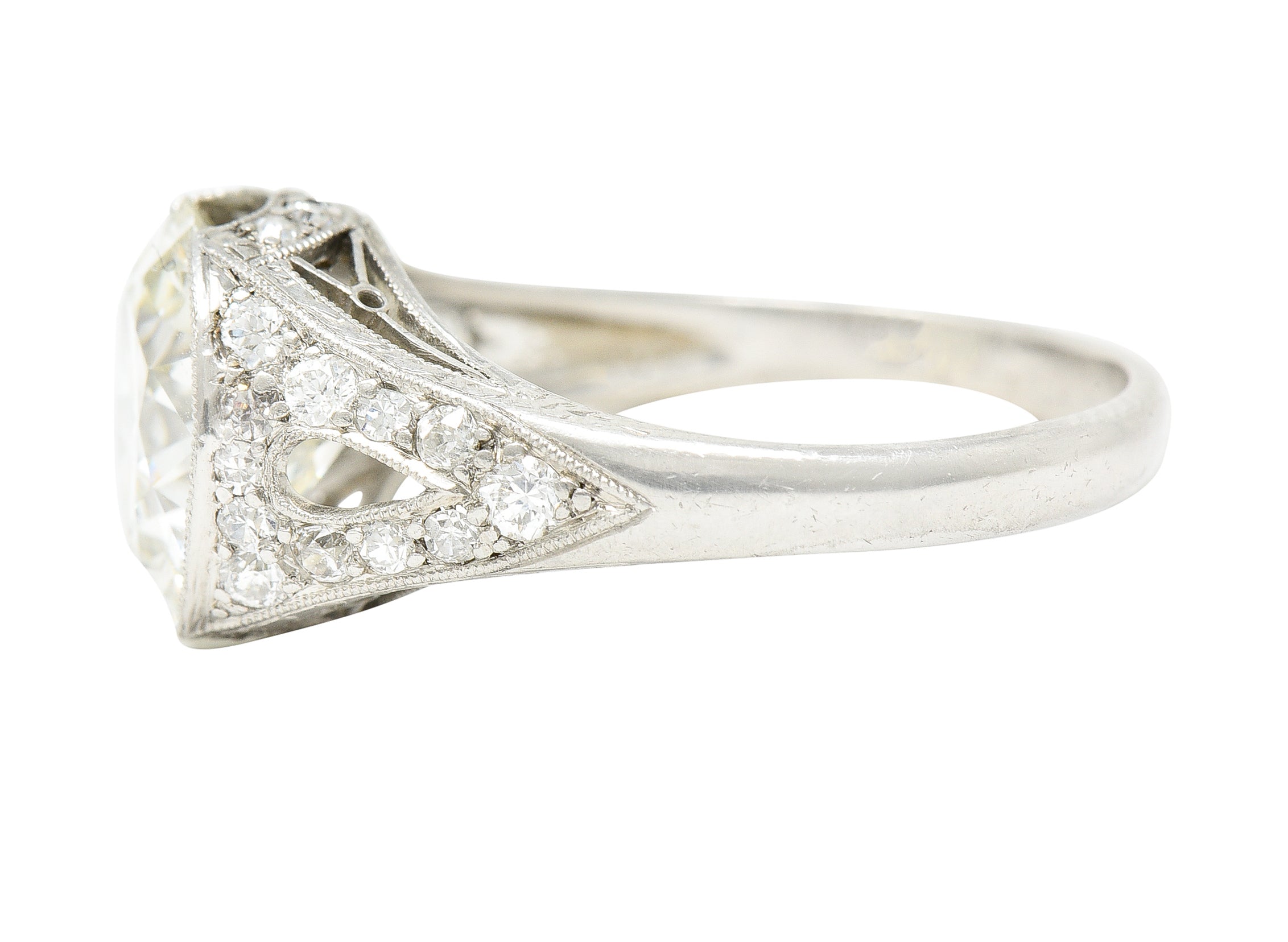 Art Deco 3.79 CTW Transitional Cut Diamond Platinum Garland Engagement Ring Wilson's Estate Jewelry