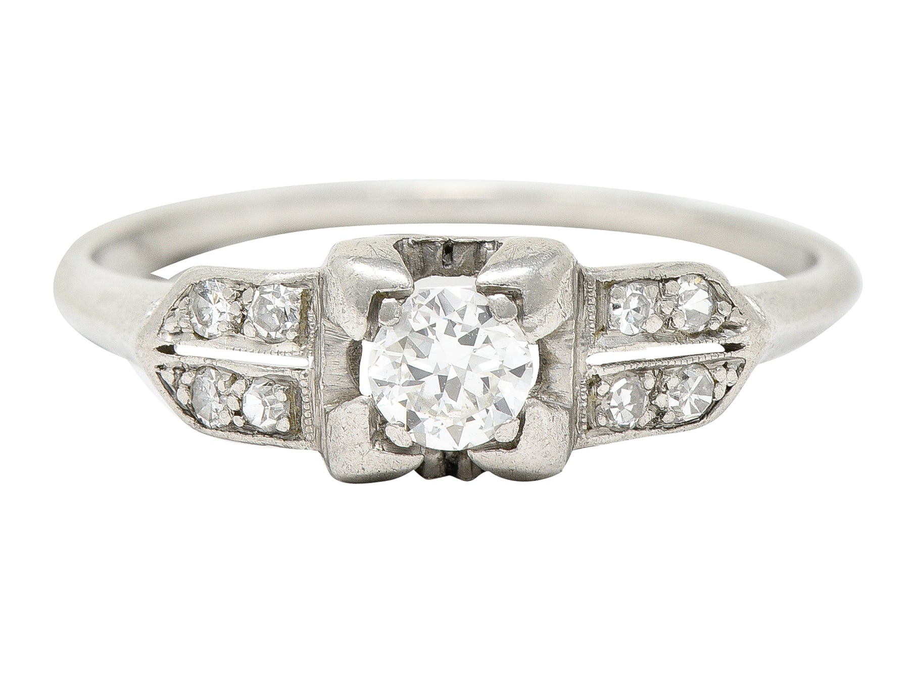 Art Deco 0.37 CTW Diamond Platinum Pyramidal Antique Engagement Ring Wilson's Estate Jewelry