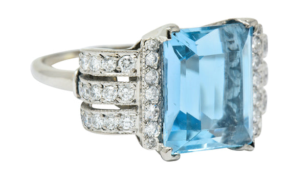 Retro 7.75 CTW Aquamarine Diamond 18 Karat Gold Scrolled Statement RingRing - Wilson's Estate Jewelry