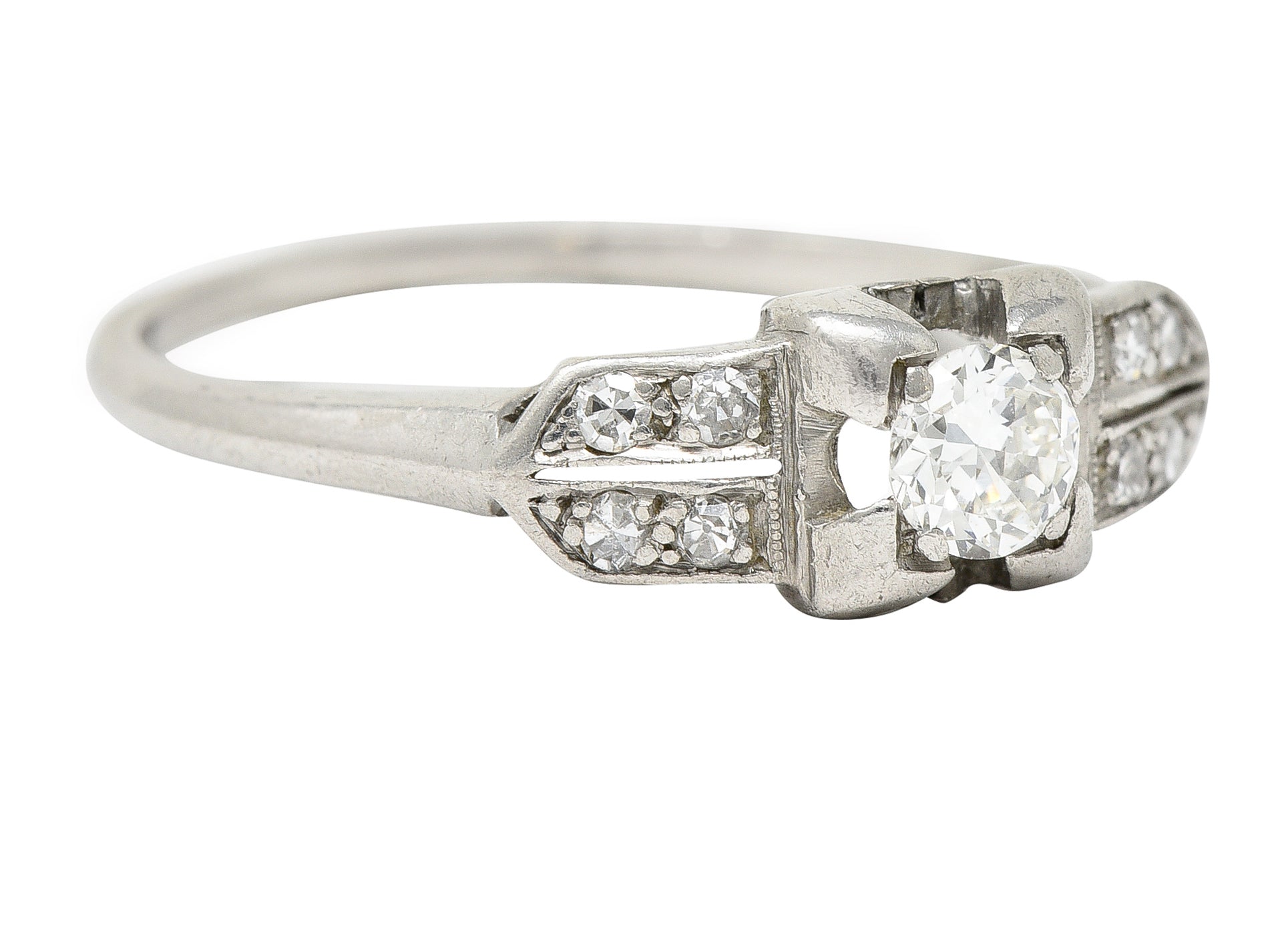 Art Deco 0.37 CTW Diamond Platinum Pyramidal Antique Engagement Ring Wilson's Estate Jewelry