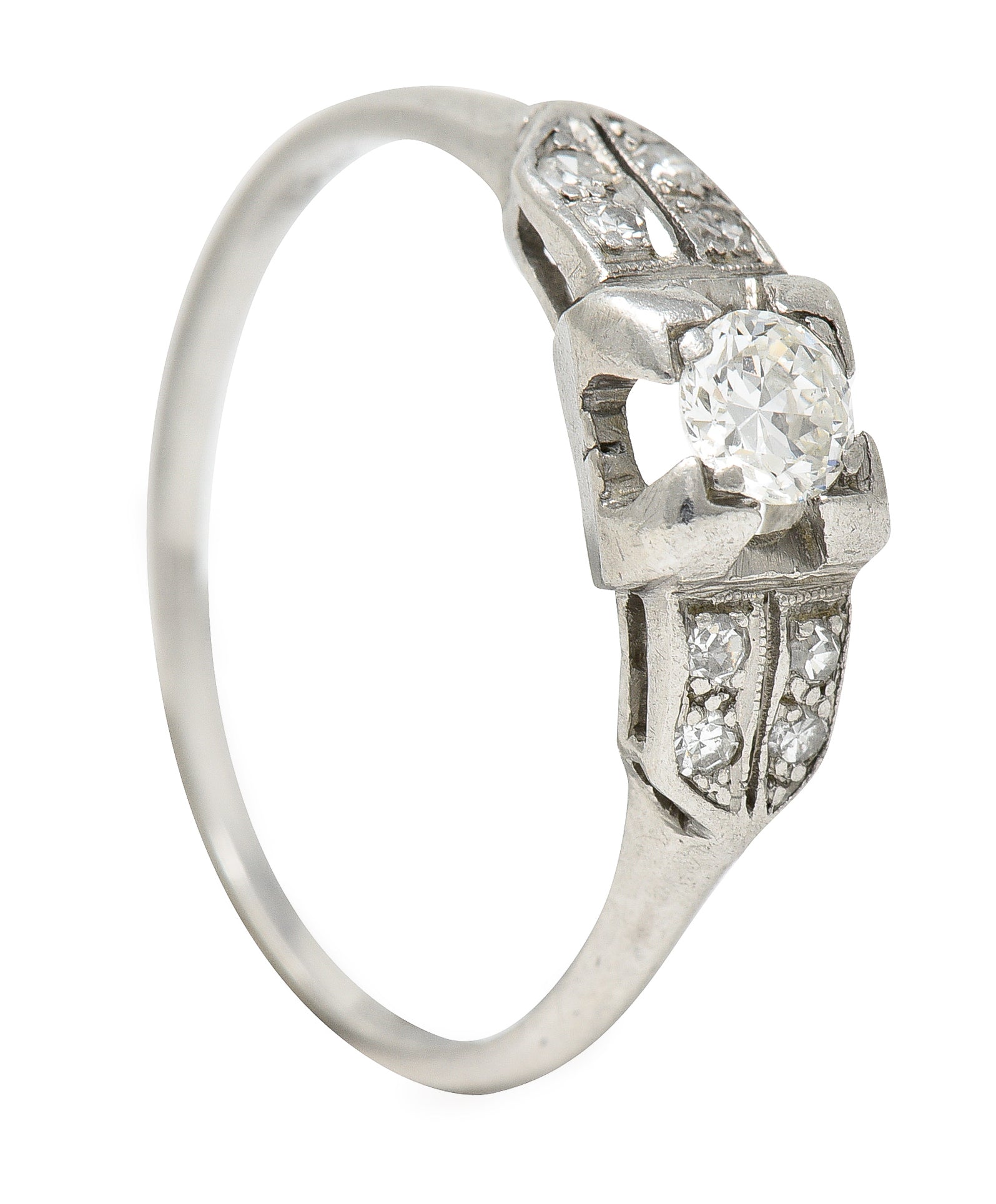 Art Deco 0.37 CTW Diamond Platinum Pyramidal Antique Engagement Ring Wilson's Estate Jewelry