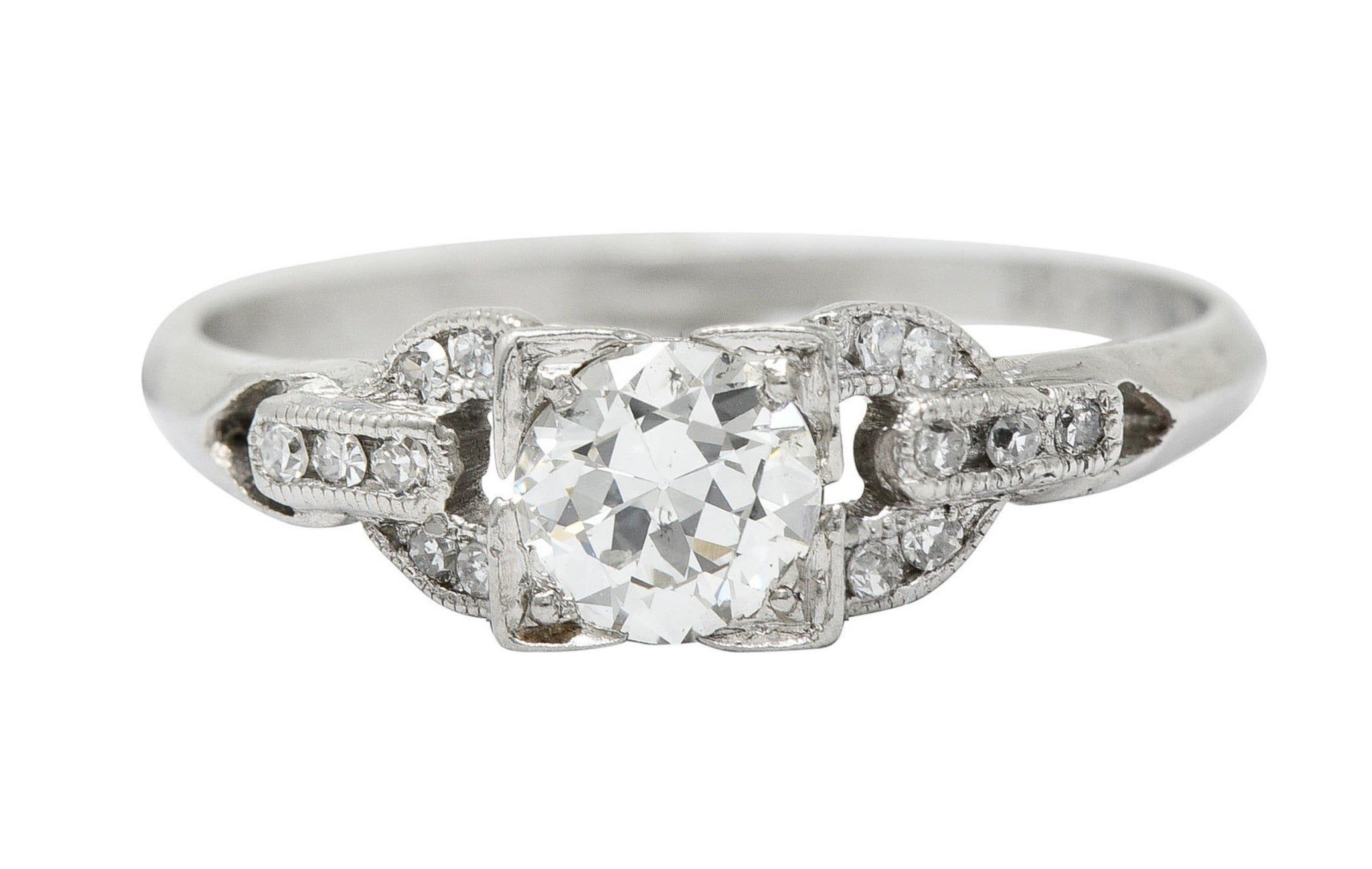 1940's Retro 0.53 CTW Diamond Platinum Buckle Engagement RingRing - Wilson's Estate Jewelry