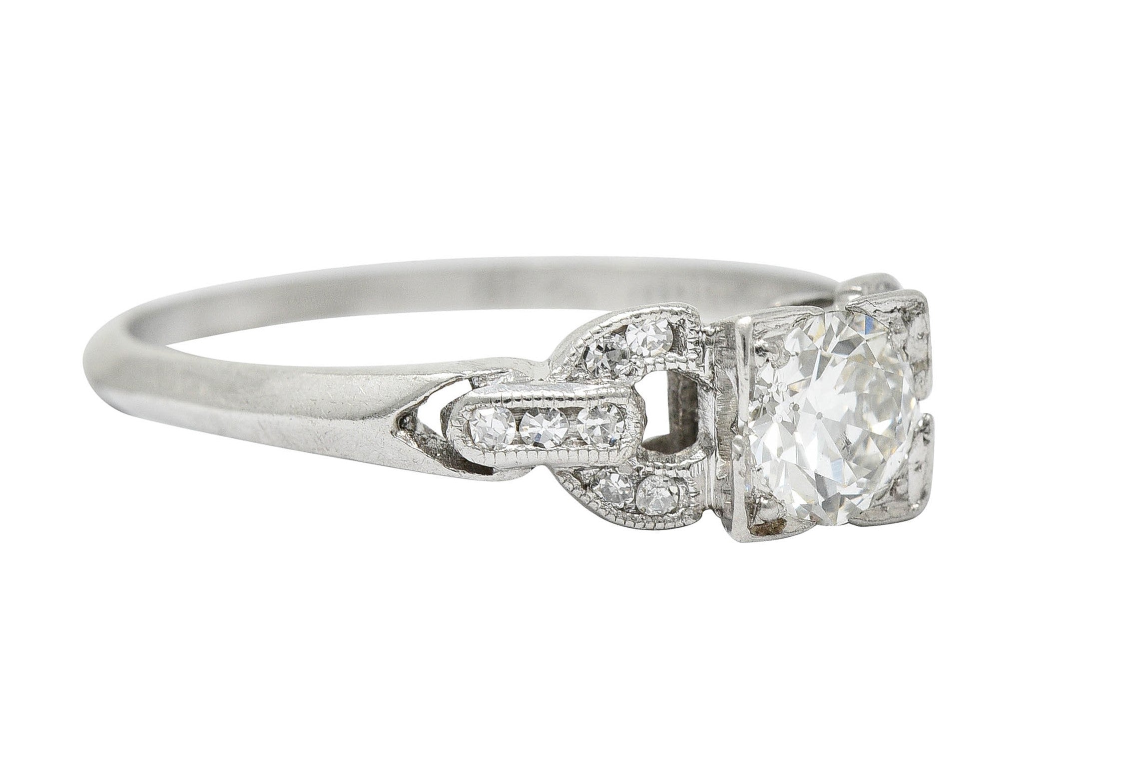 1940's Retro 0.53 CTW Diamond Platinum Buckle Engagement RingRing - Wilson's Estate Jewelry