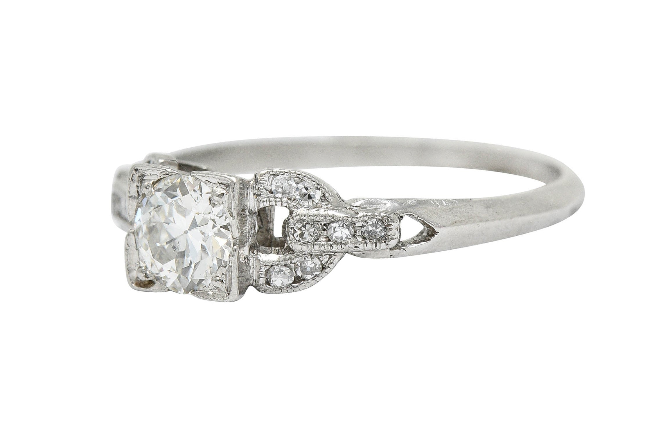 1940's Retro 0.53 CTW Diamond Platinum Buckle Engagement RingRing - Wilson's Estate Jewelry