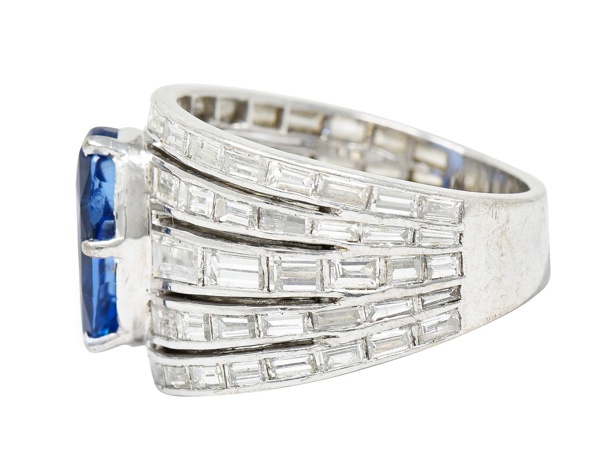 Mid-Century 6.90 CTW No Heat Ceylon Sapphire Diamond 18 Karat White Gold Band Ring GIARing - Wilson's Estate Jewelry