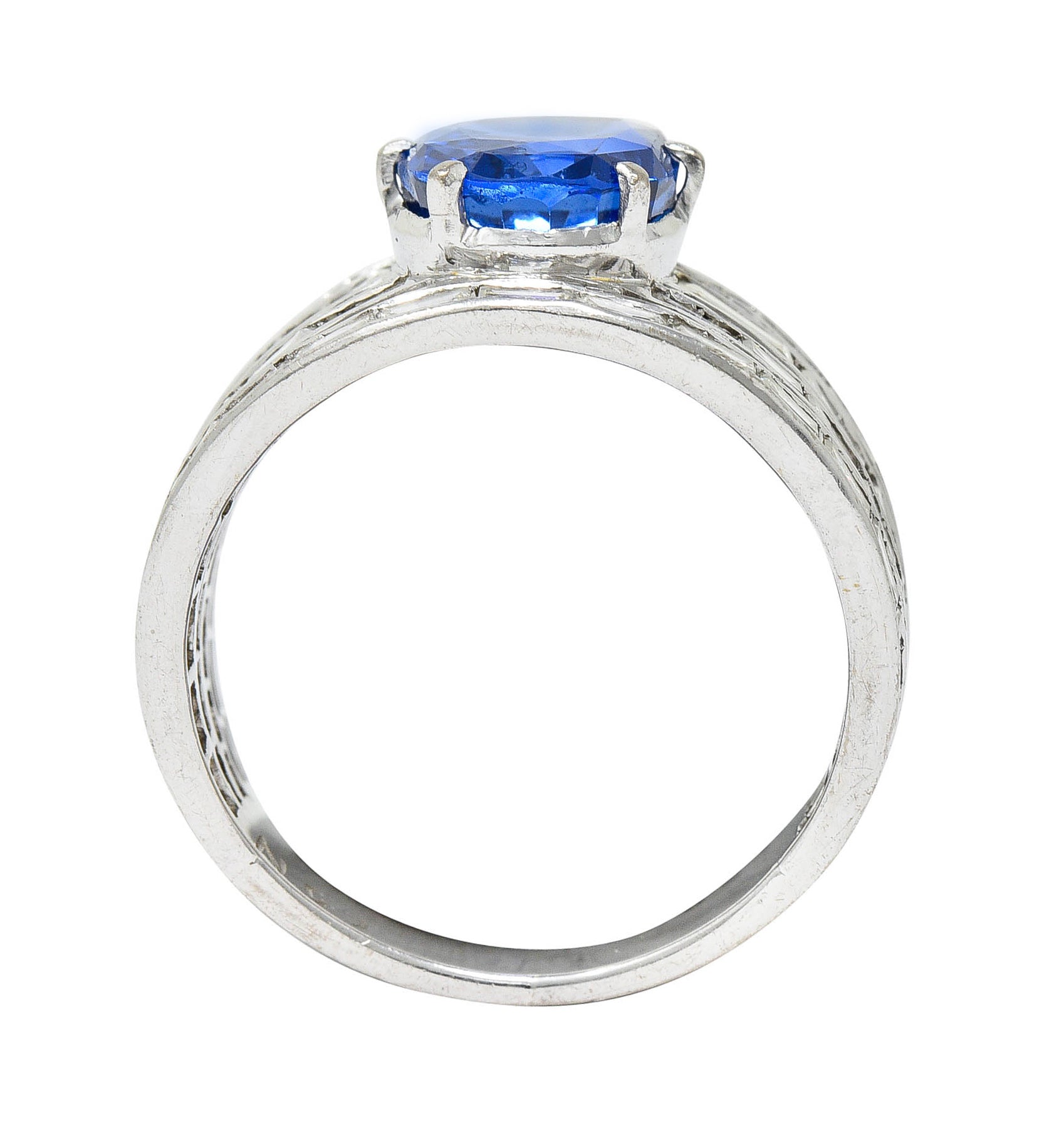 Mid-Century 6.90 CTW No Heat Ceylon Sapphire Diamond 18 Karat White Gold Band Ring GIARing - Wilson's Estate Jewelry