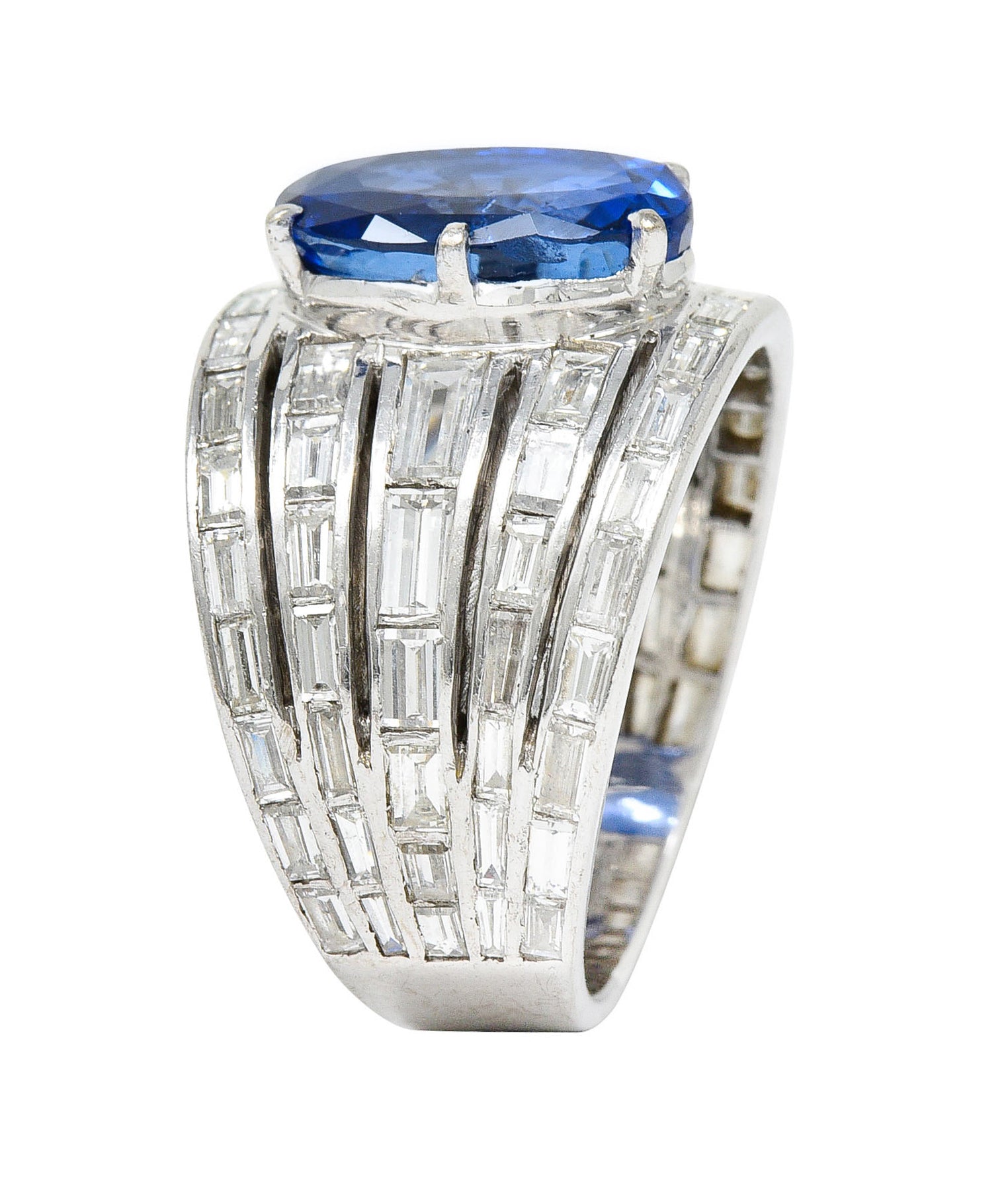 Mid-Century 6.90 CTW No Heat Ceylon Sapphire Diamond 18 Karat White Gold Band Ring GIARing - Wilson's Estate Jewelry