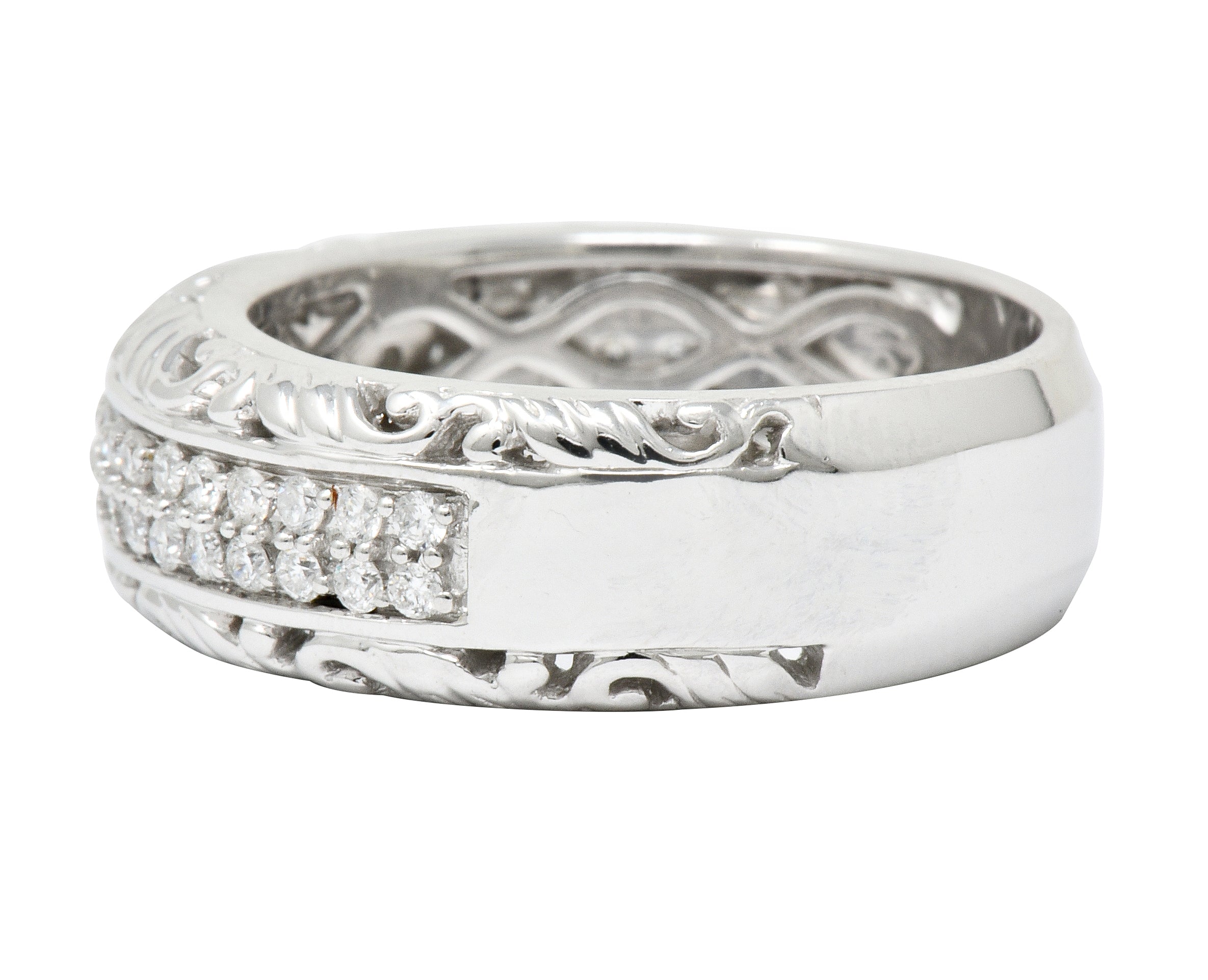 Contemporary 1.00 CTW Diamond 14 Karat White Gold Unisex Band Ring - Wilson's Estate Jewelry