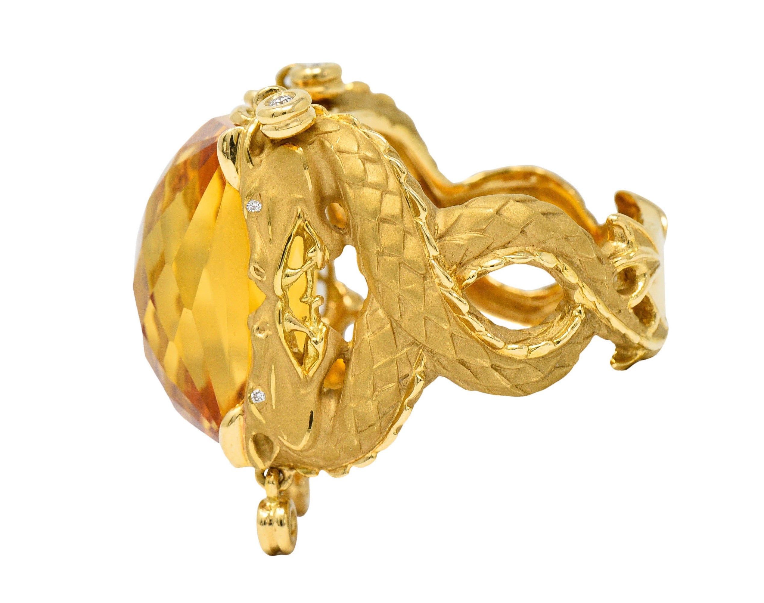 Carrera Y Carrera Citrine Diamond 18 Karat Gold Nanking Dragon Statement RingRing - Wilson's Estate Jewelry