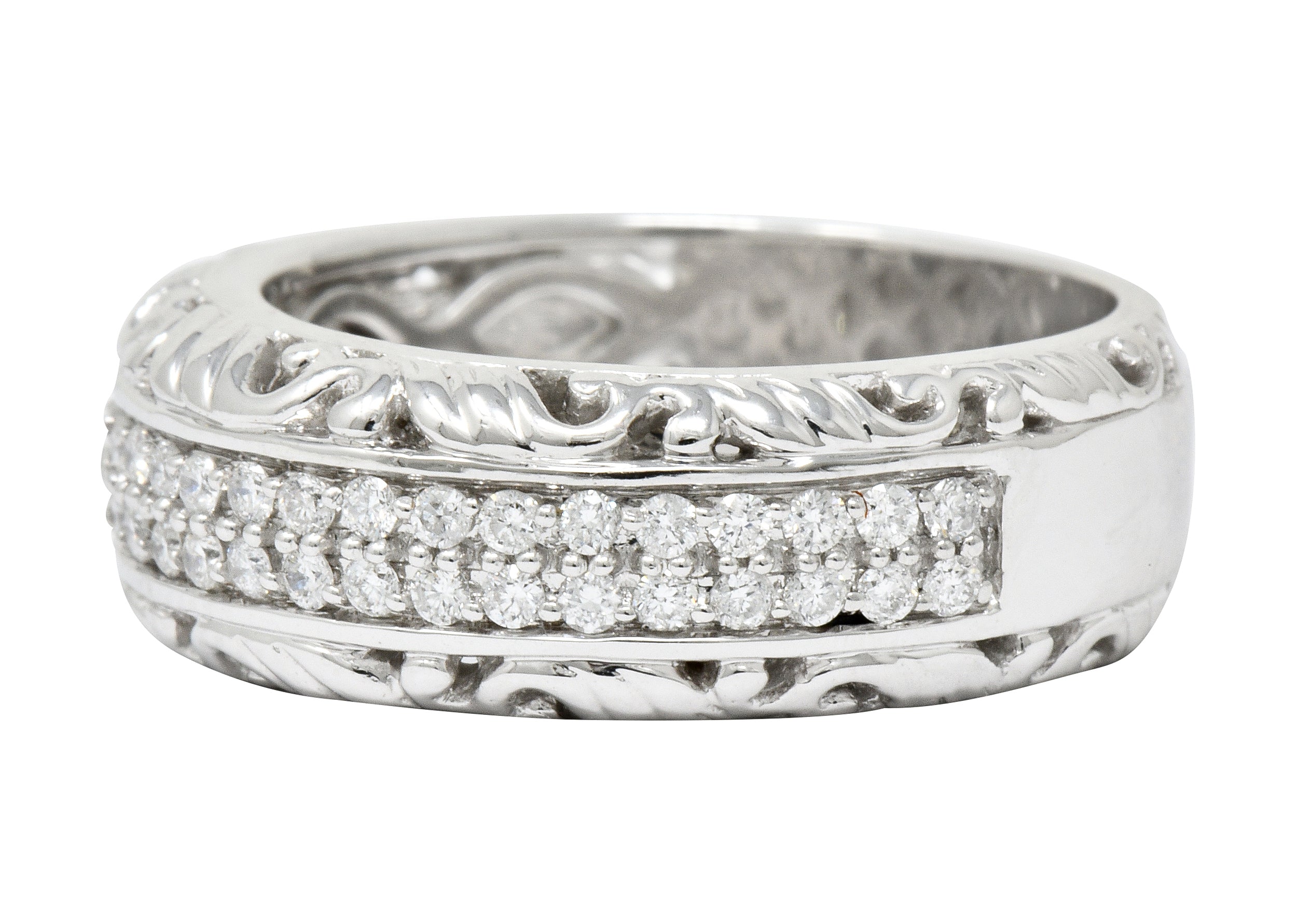 Contemporary 1.00 CTW Diamond 14 Karat White Gold Unisex Band Ring - Wilson's Estate Jewelry