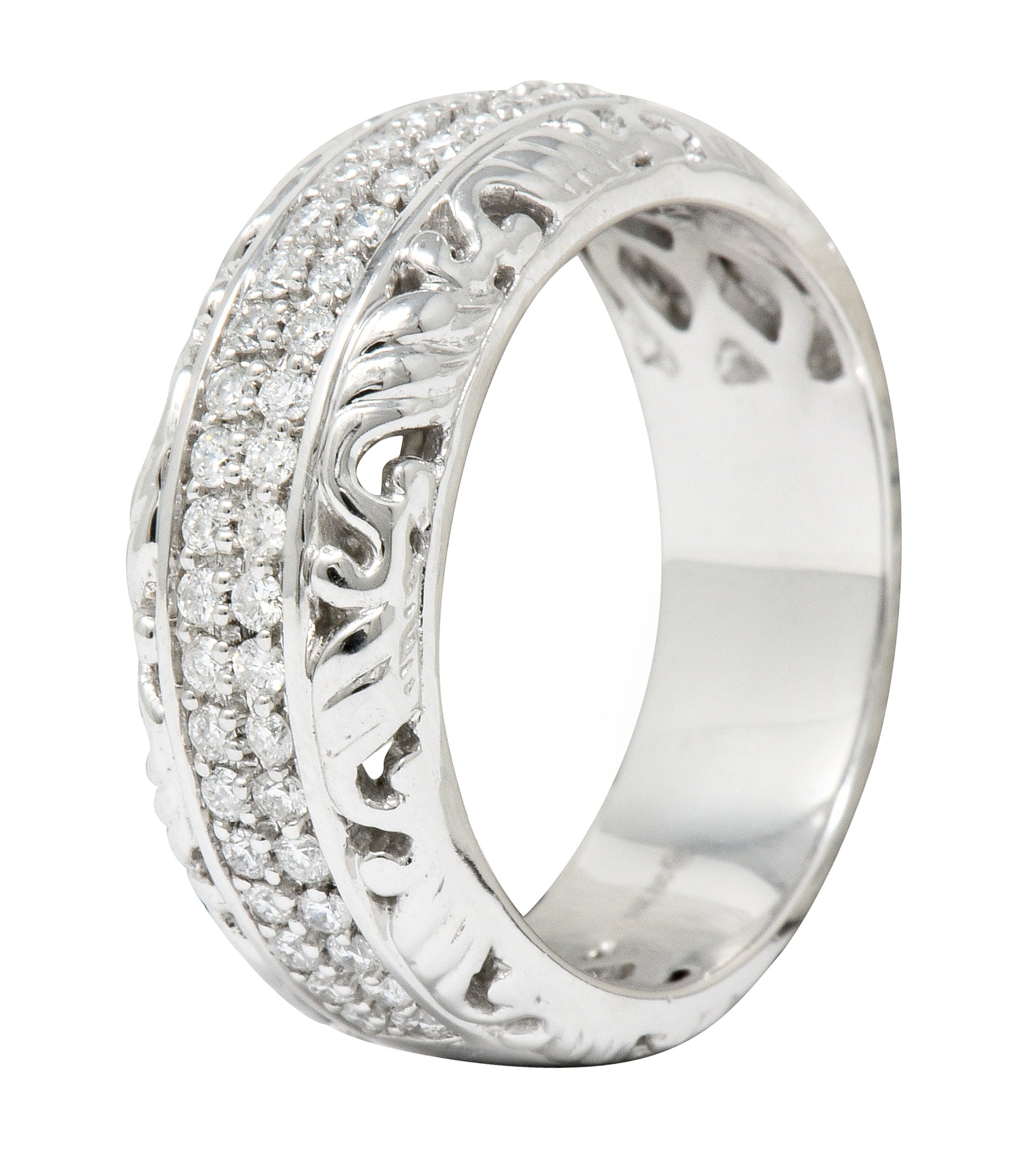 Contemporary 1.00 CTW Diamond 14 Karat White Gold Unisex Band Ring - Wilson's Estate Jewelry