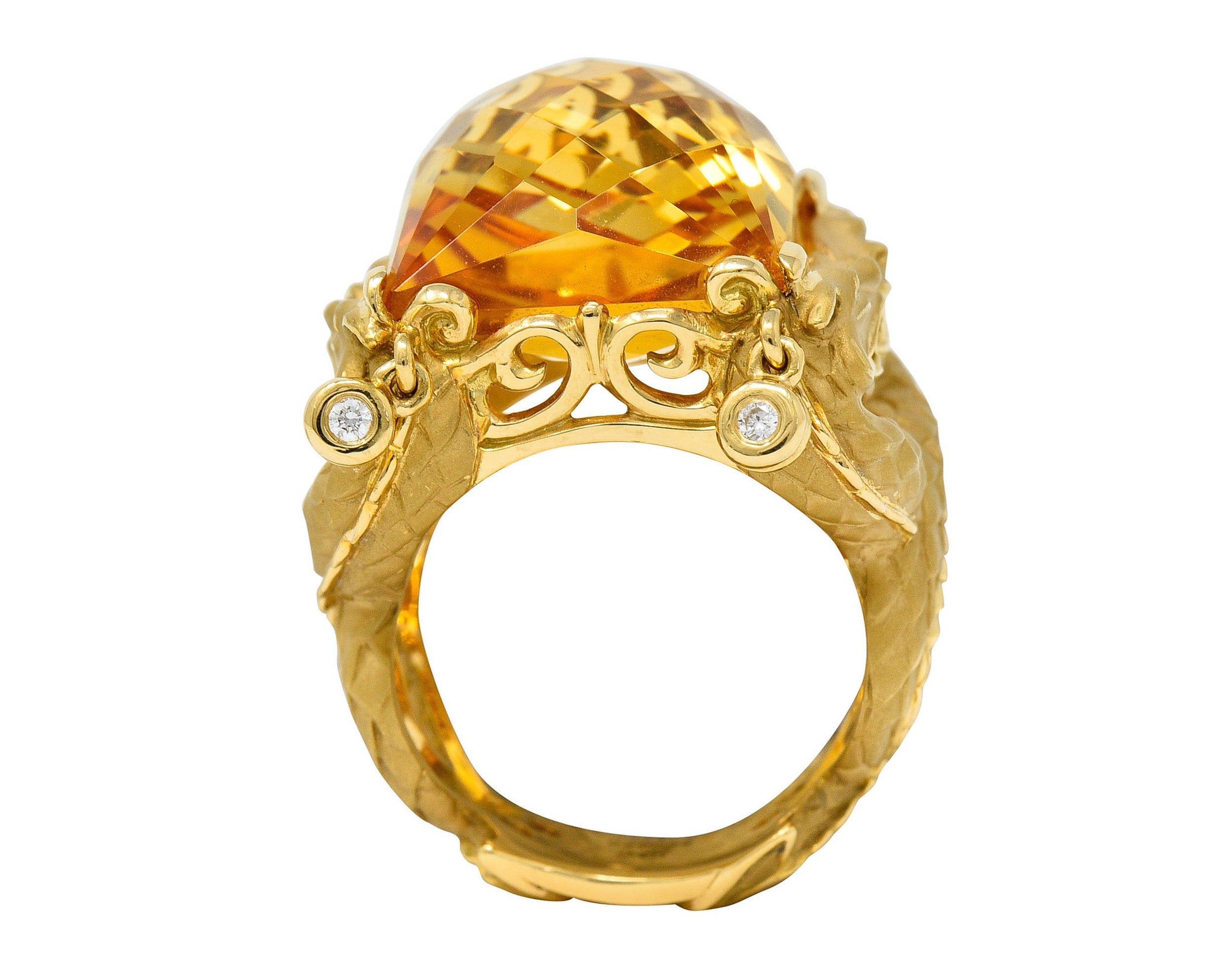 Carrera Y Carrera Citrine Diamond 18 Karat Gold Nanking Dragon Statement RingRing - Wilson's Estate Jewelry