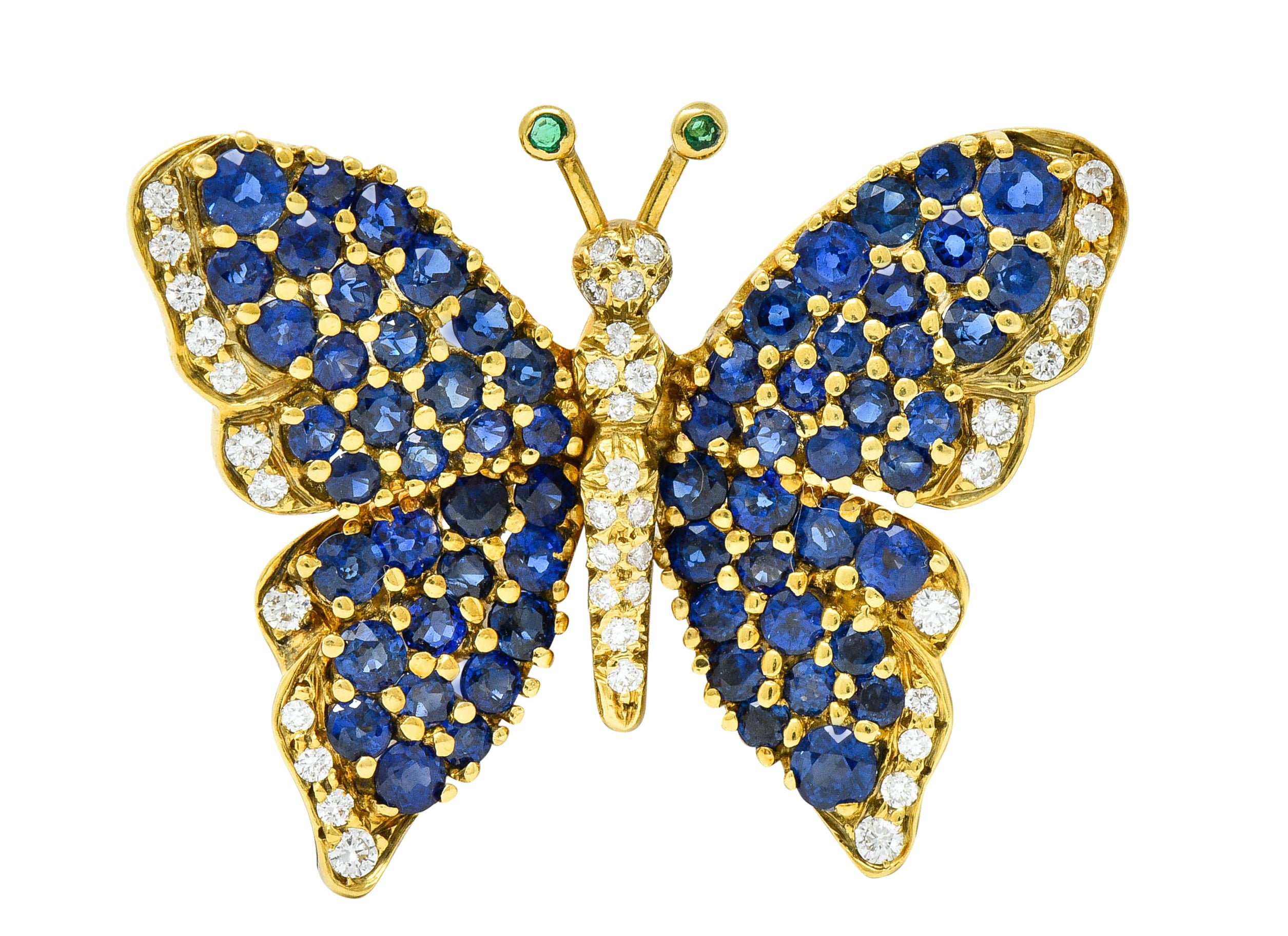 1989 Tiffany & Co. 4.22 CTW Sapphire Diamond Emerald 18 Karat Gold Butterfly BroochBrooch - Wilson's Estate Jewelry