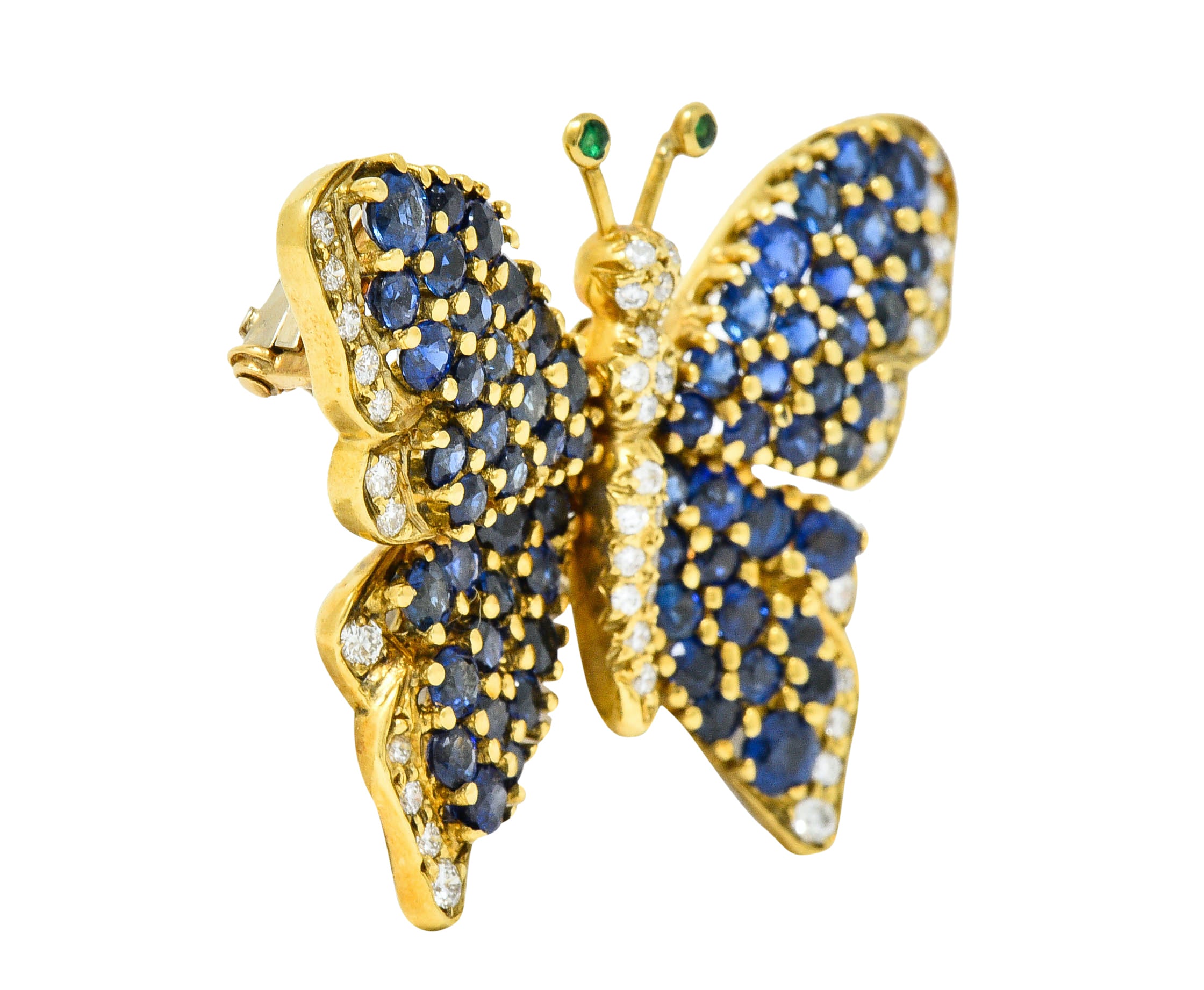 1989 Tiffany & Co. 4.22 CTW Sapphire Diamond Emerald 18 Karat Gold Butterfly BroochBrooch - Wilson's Estate Jewelry