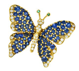 1989 Tiffany & Co. 4.22 CTW Sapphire Diamond Emerald 18 Karat Gold Butterfly BroochBrooch - Wilson's Estate Jewelry