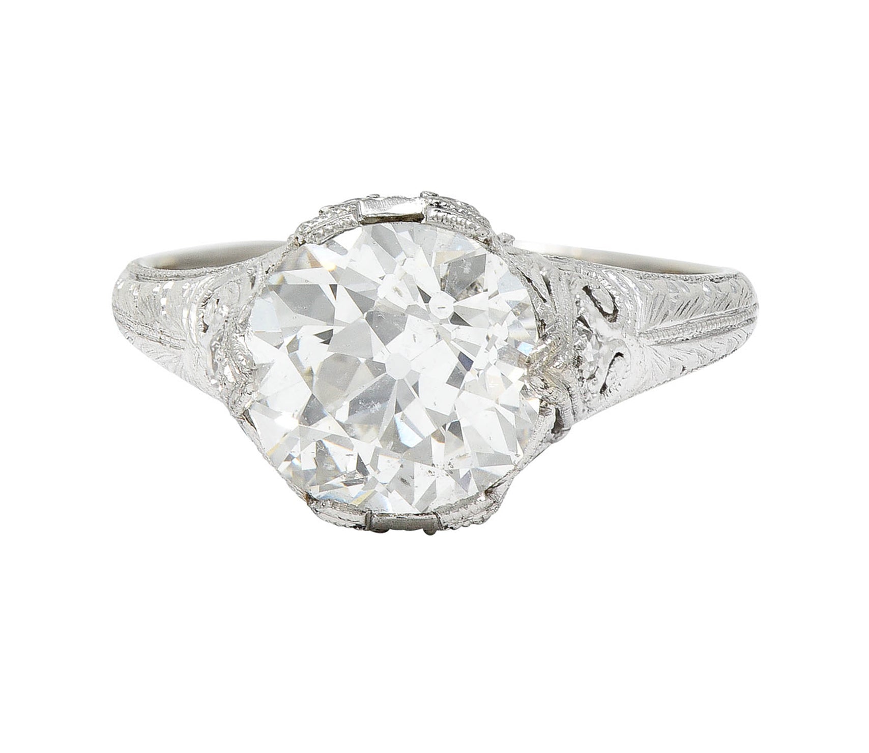 Antique Edwardian 2.25 CTW Diamond Platinum Scrolled Engagement RingRing - Wilson's Estate Jewelry