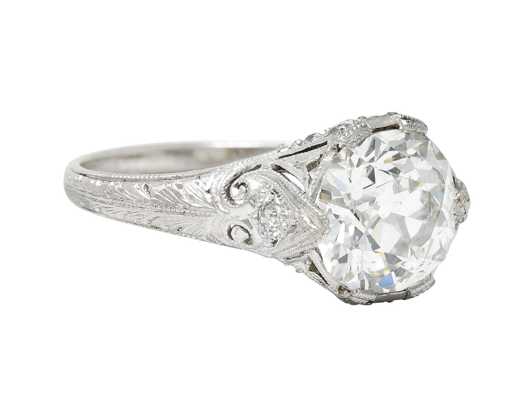 Antique Edwardian 2.25 CTW Diamond Platinum Scrolled Engagement RingRing - Wilson's Estate Jewelry