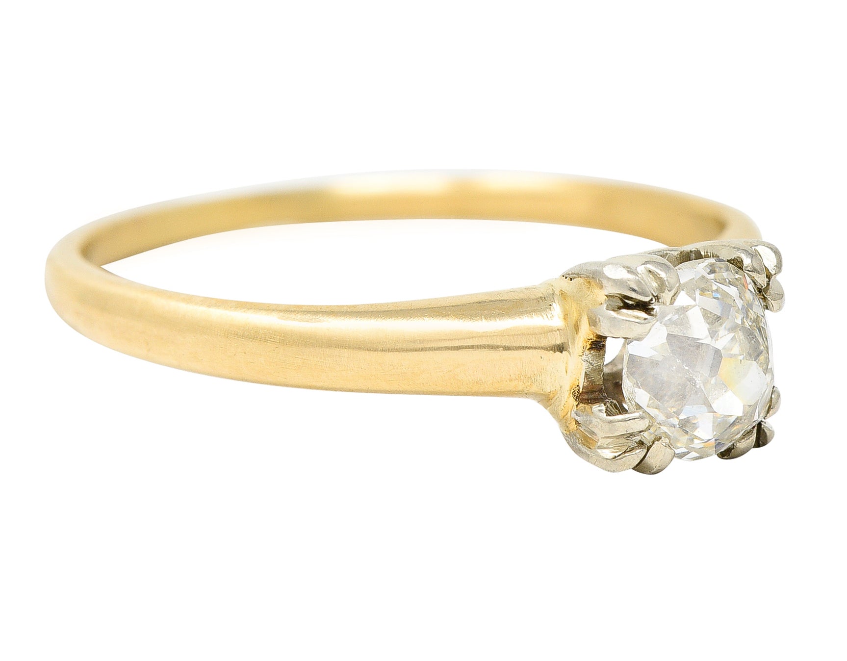 Retro 0.50 CTW Old Mine Diamond 14 Karat Two-Tone Gold Vintage Solitaire Engagement Ring Wilson's Estate Jewelry