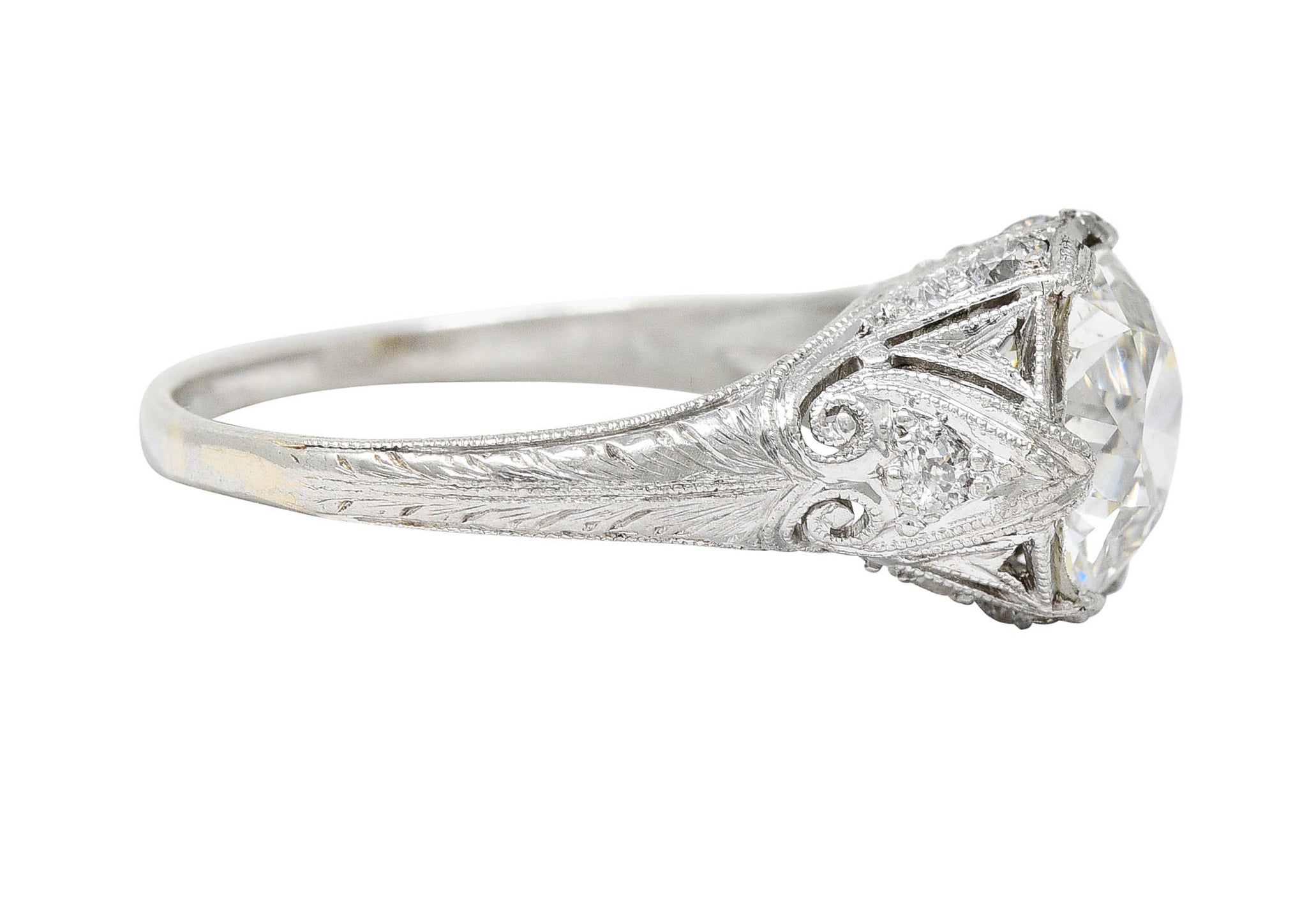Antique Edwardian 2.25 CTW Diamond Platinum Scrolled Engagement RingRing - Wilson's Estate Jewelry