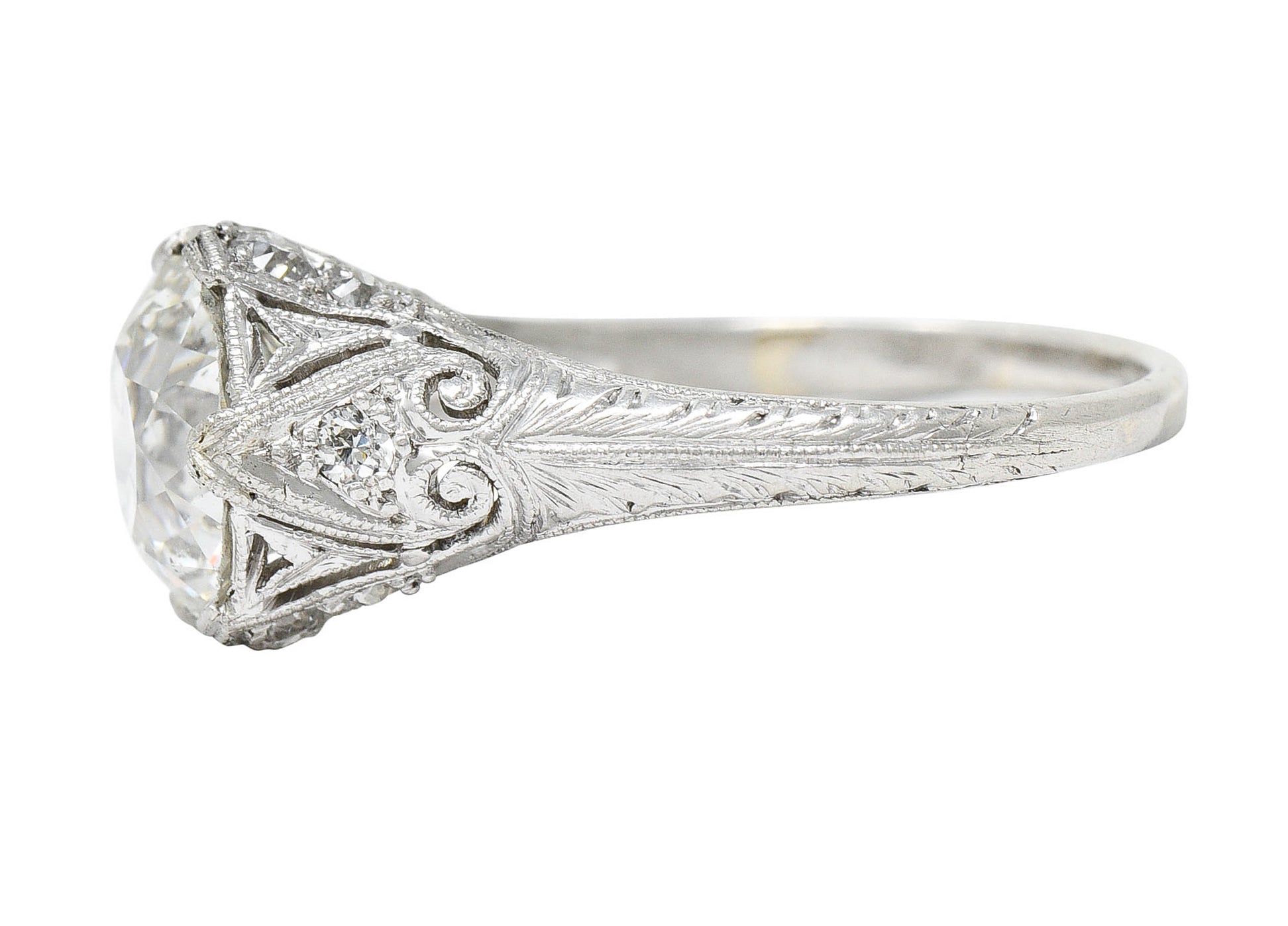 Antique Edwardian 2.25 CTW Diamond Platinum Scrolled Engagement RingRing - Wilson's Estate Jewelry