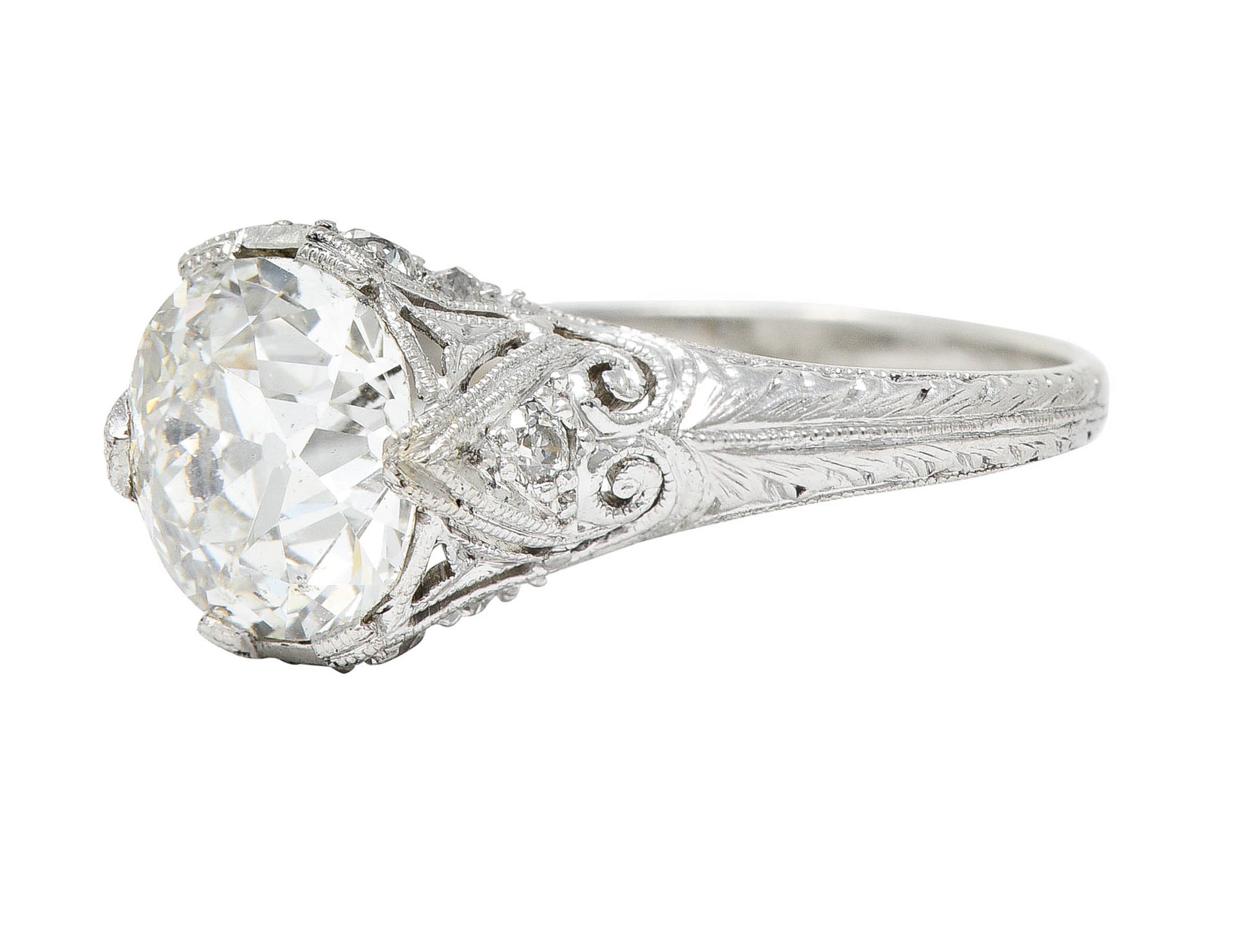 Antique Edwardian 2.25 CTW Diamond Platinum Scrolled Engagement RingRing - Wilson's Estate Jewelry