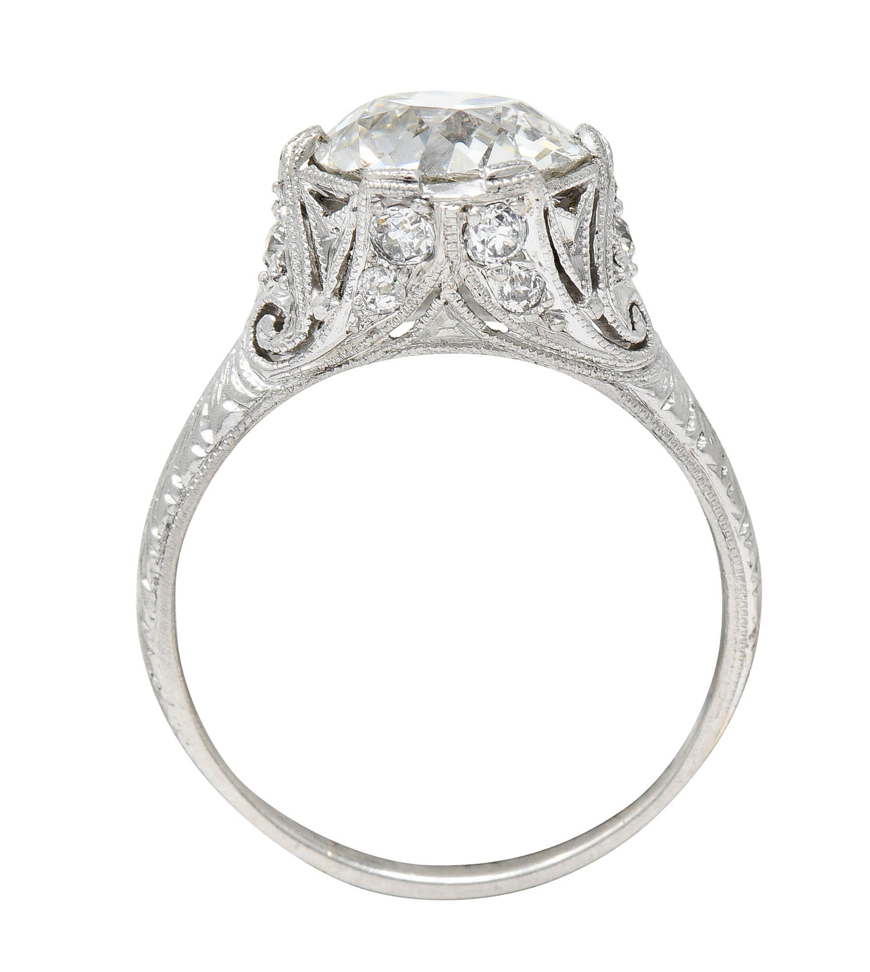 Antique Edwardian 2.25 CTW Diamond Platinum Scrolled Engagement RingRing - Wilson's Estate Jewelry
