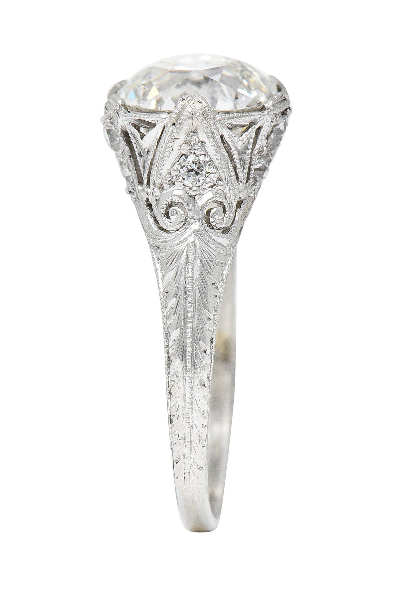 Antique Edwardian 2.25 CTW Diamond Platinum Scrolled Engagement RingRing - Wilson's Estate Jewelry