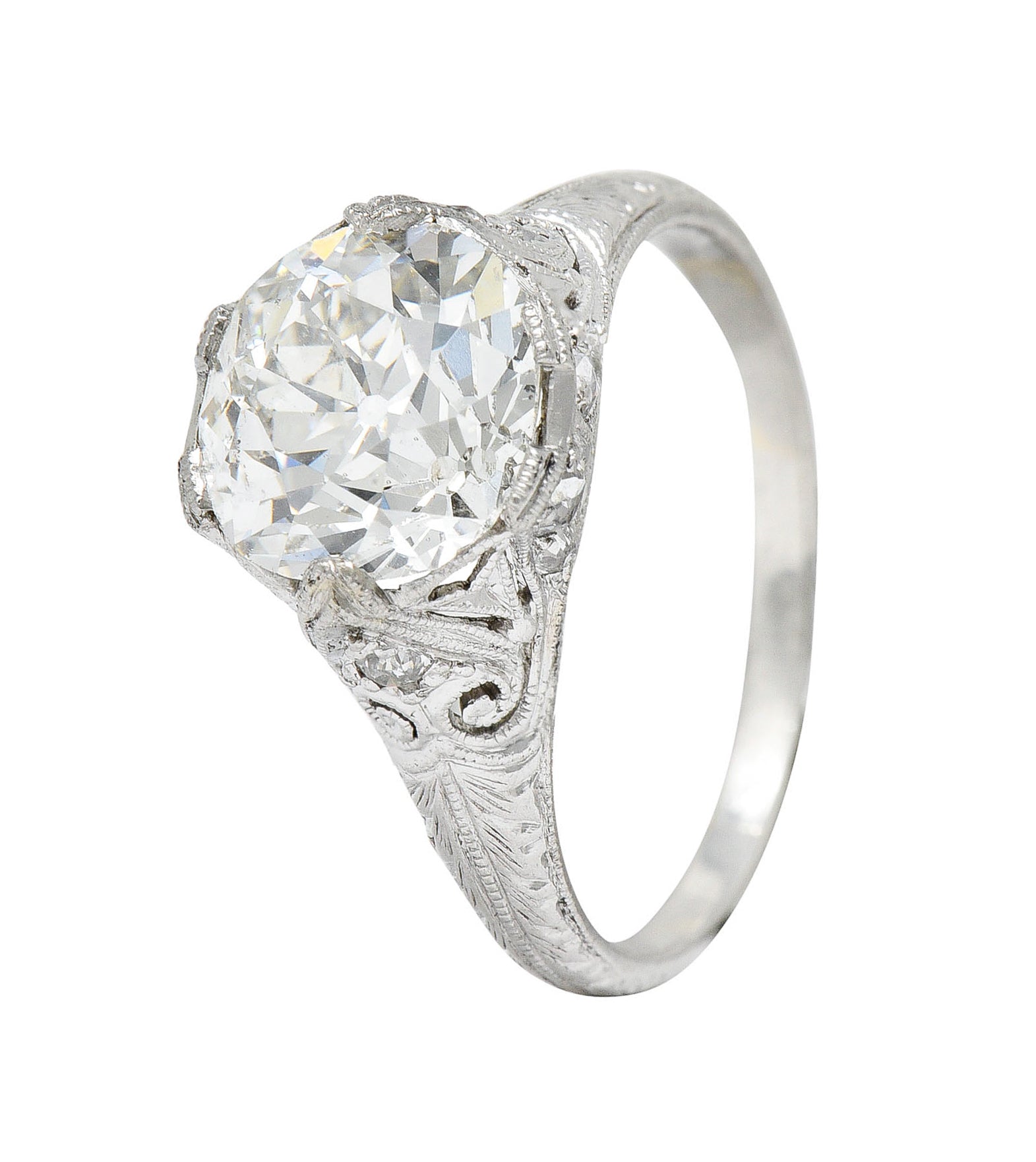 Antique Edwardian 2.25 CTW Diamond Platinum Scrolled Engagement RingRing - Wilson's Estate Jewelry