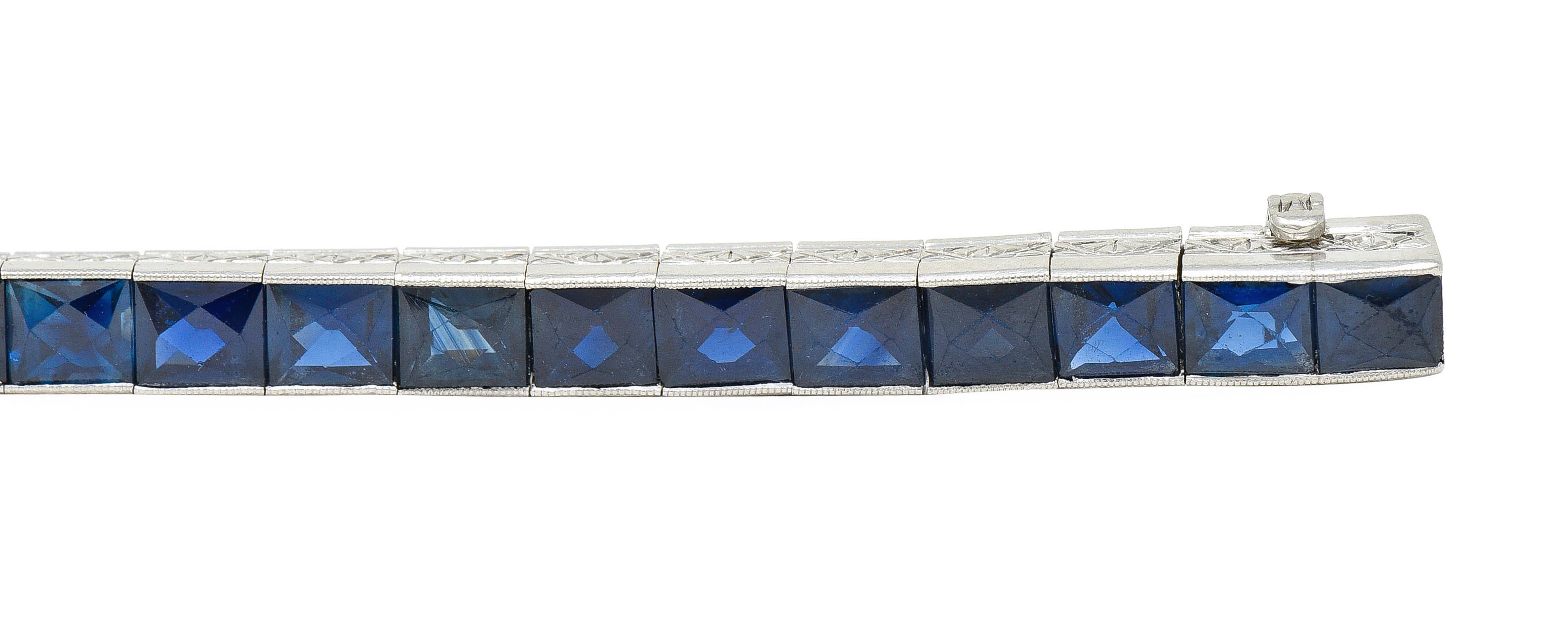 Art Deco 14.00 CTW French Cut Sapphire Platinum Line Braceletbracelet - Wilson's Estate Jewelry