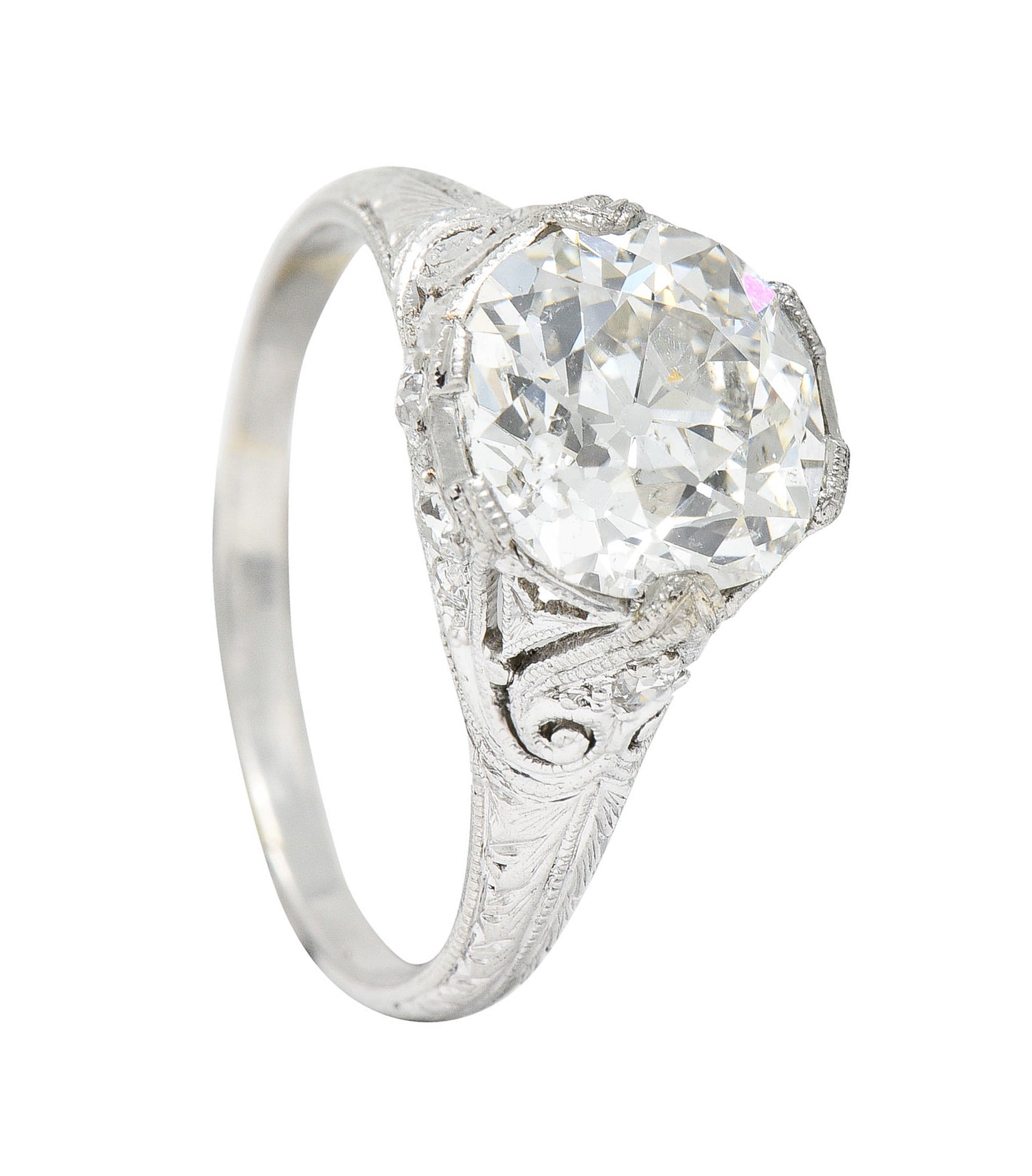 Antique Edwardian 2.25 CTW Diamond Platinum Scrolled Engagement RingRing - Wilson's Estate Jewelry
