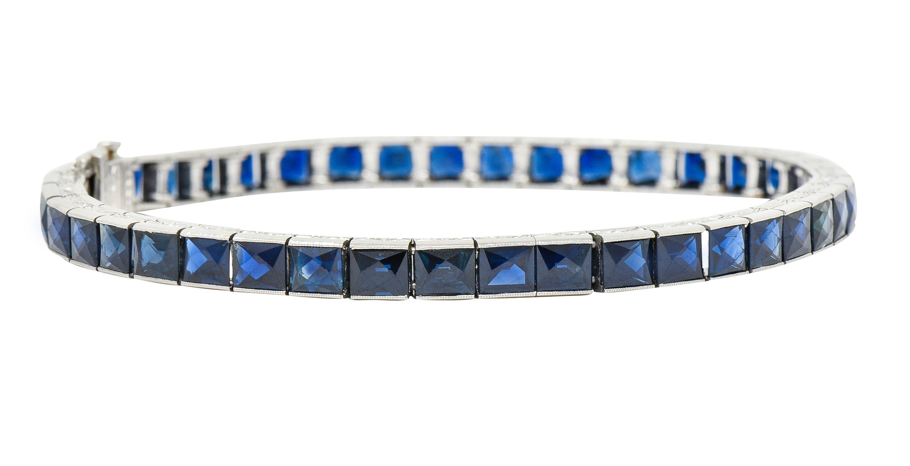 Art Deco 14.00 CTW French Cut Sapphire Platinum Line Braceletbracelet - Wilson's Estate Jewelry