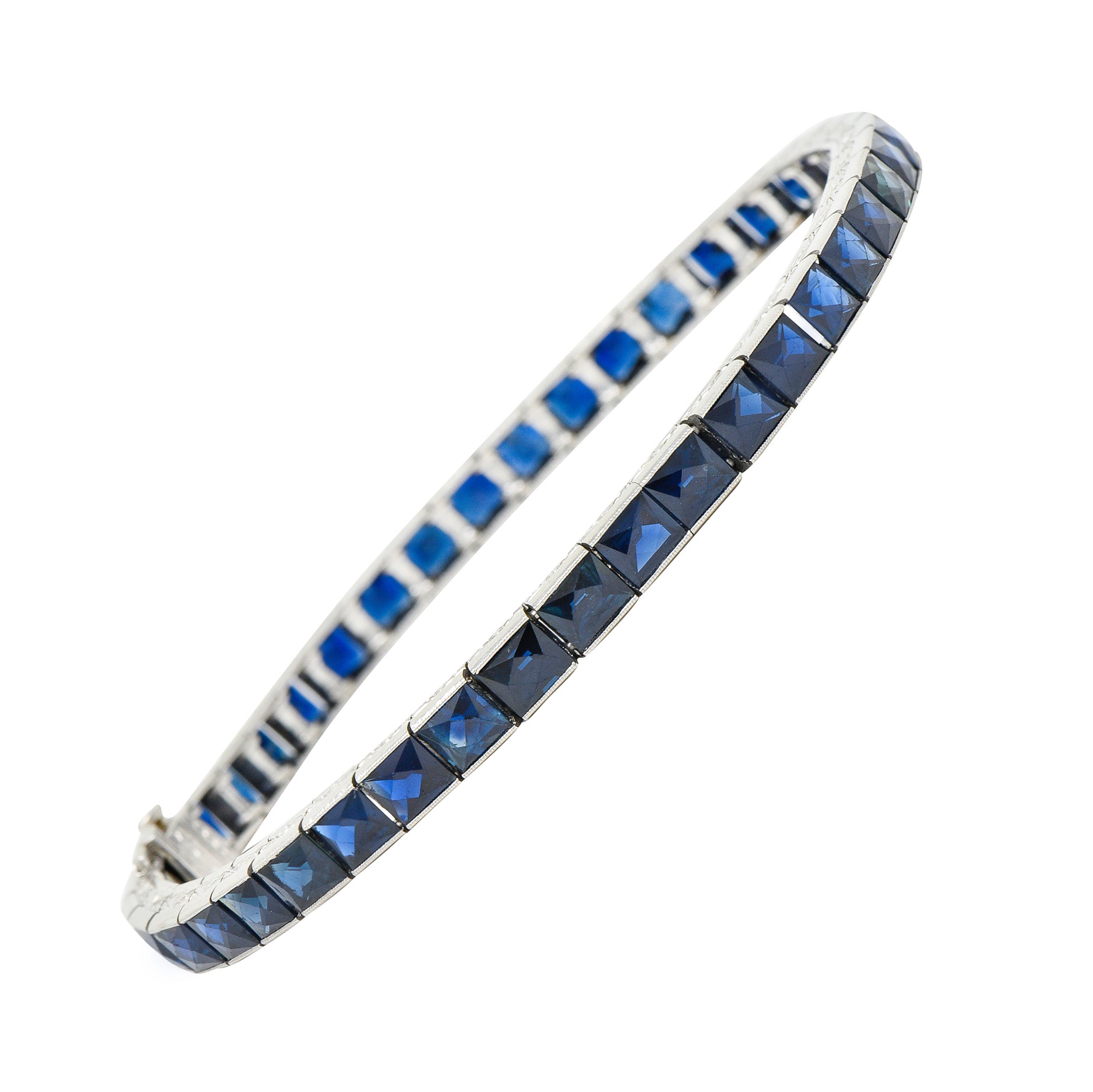 Art Deco 14.00 CTW French Cut Sapphire Platinum Line Braceletbracelet - Wilson's Estate Jewelry